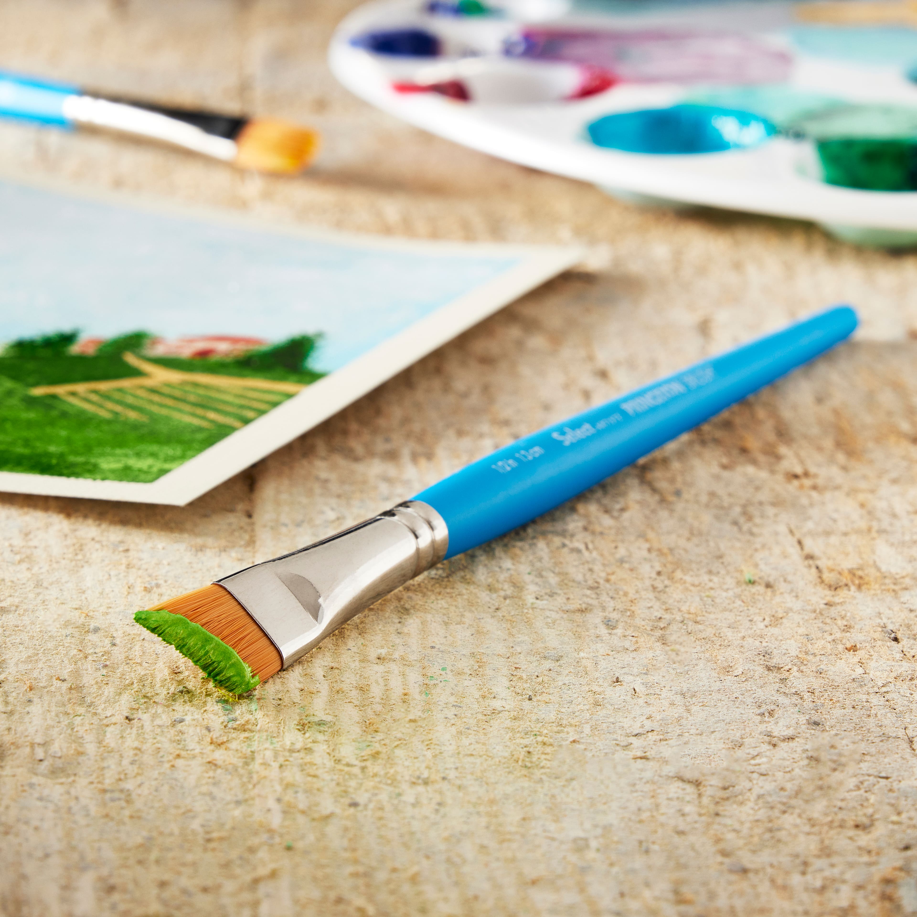 Princeton™ Select™ Artiste Series 3750 Short Handle Angle Shader Brush