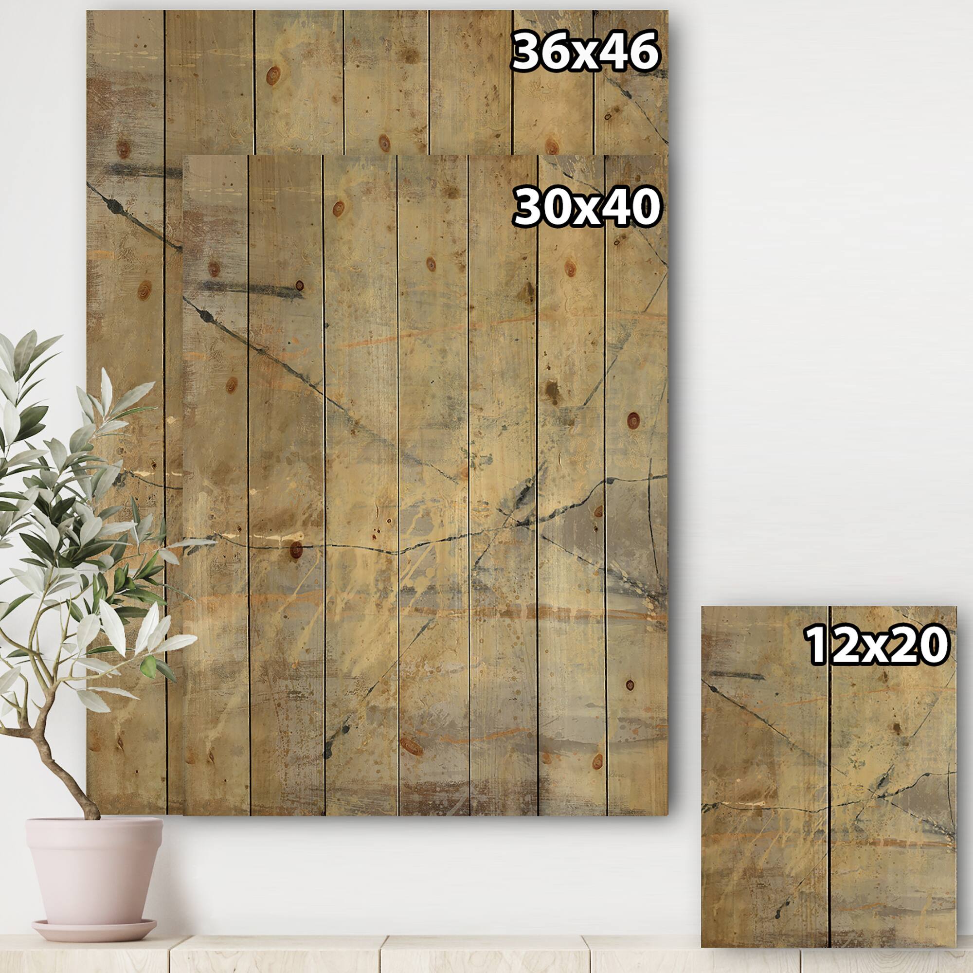 Designart - Geometric Cream Block III - Modern Glam Print on Natural Pine Wood