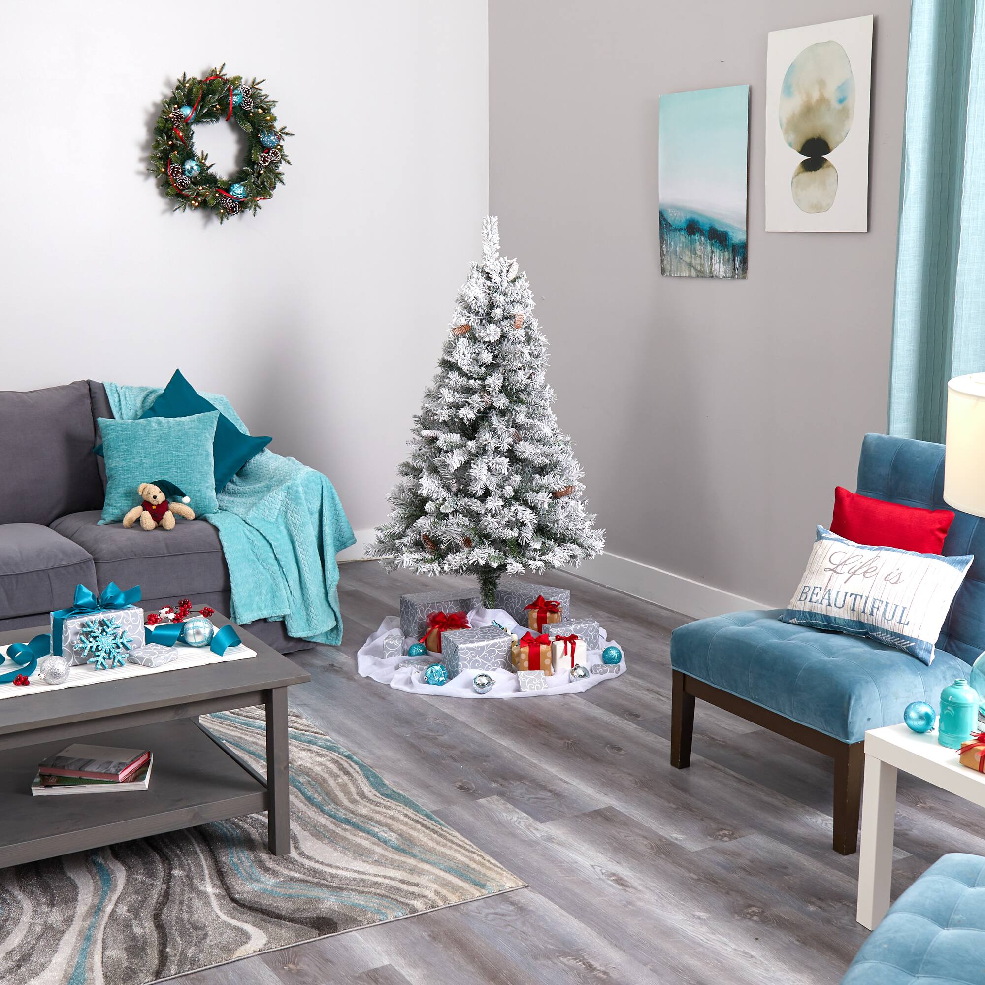 5ft. Pre-Lit White River Mountain Pine Artificial Christmas Tree, Clear LED Lights