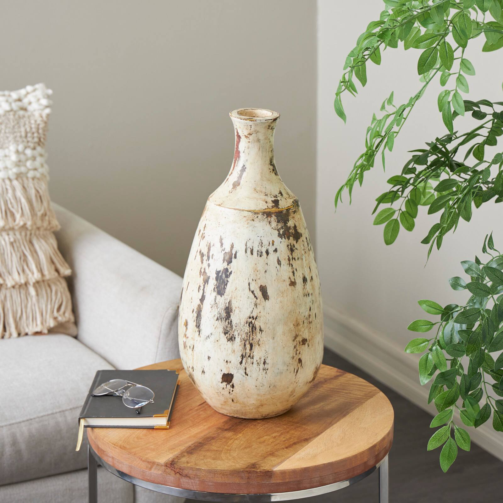 Brown Ceramic Antique Style Distressed Vase