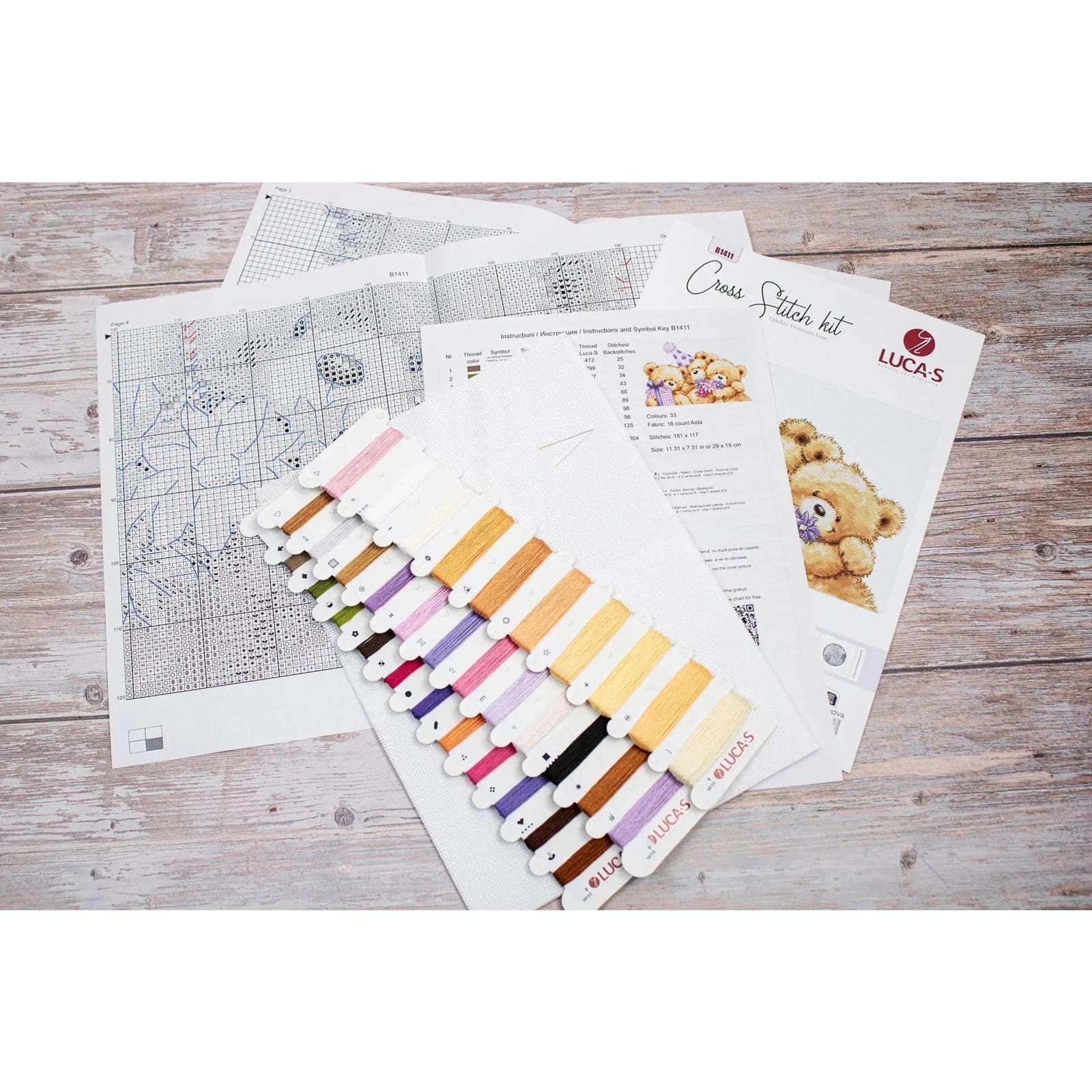 Luca-S Three Party Bears Counted Cross Stitch Kit