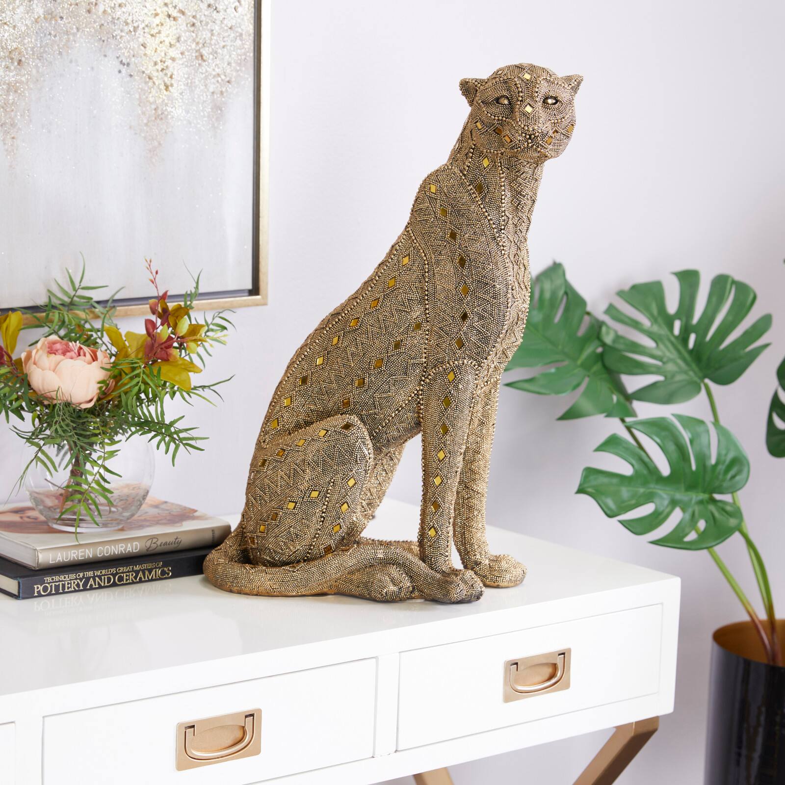 CosmoLiving by Cosmopolitan Gold Polystone Glam Sculpture, 21" x 8" x 14"