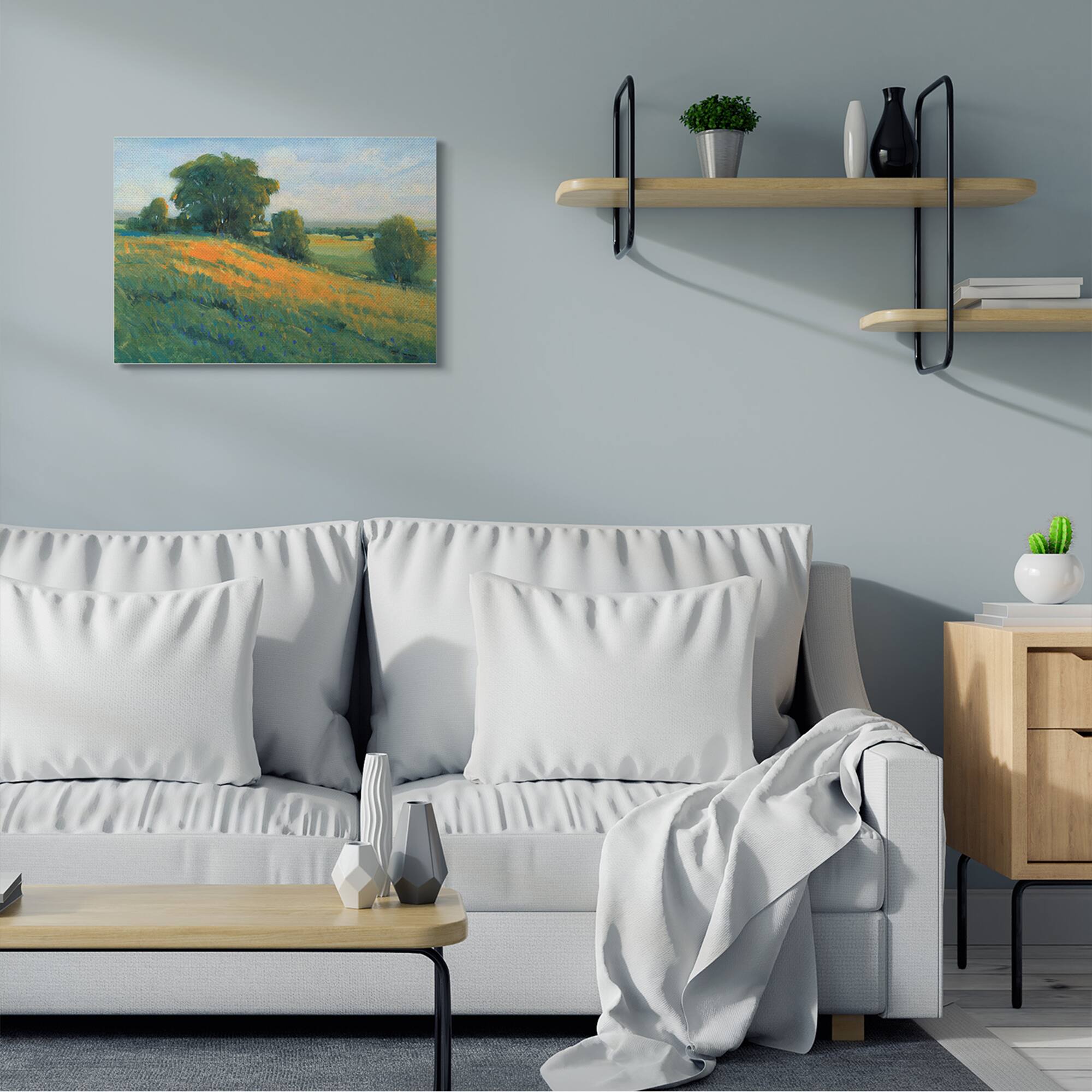 Stupell Industries Green Rolling Hills Blue Poppy Fields Landscapes Canvas Wall Art