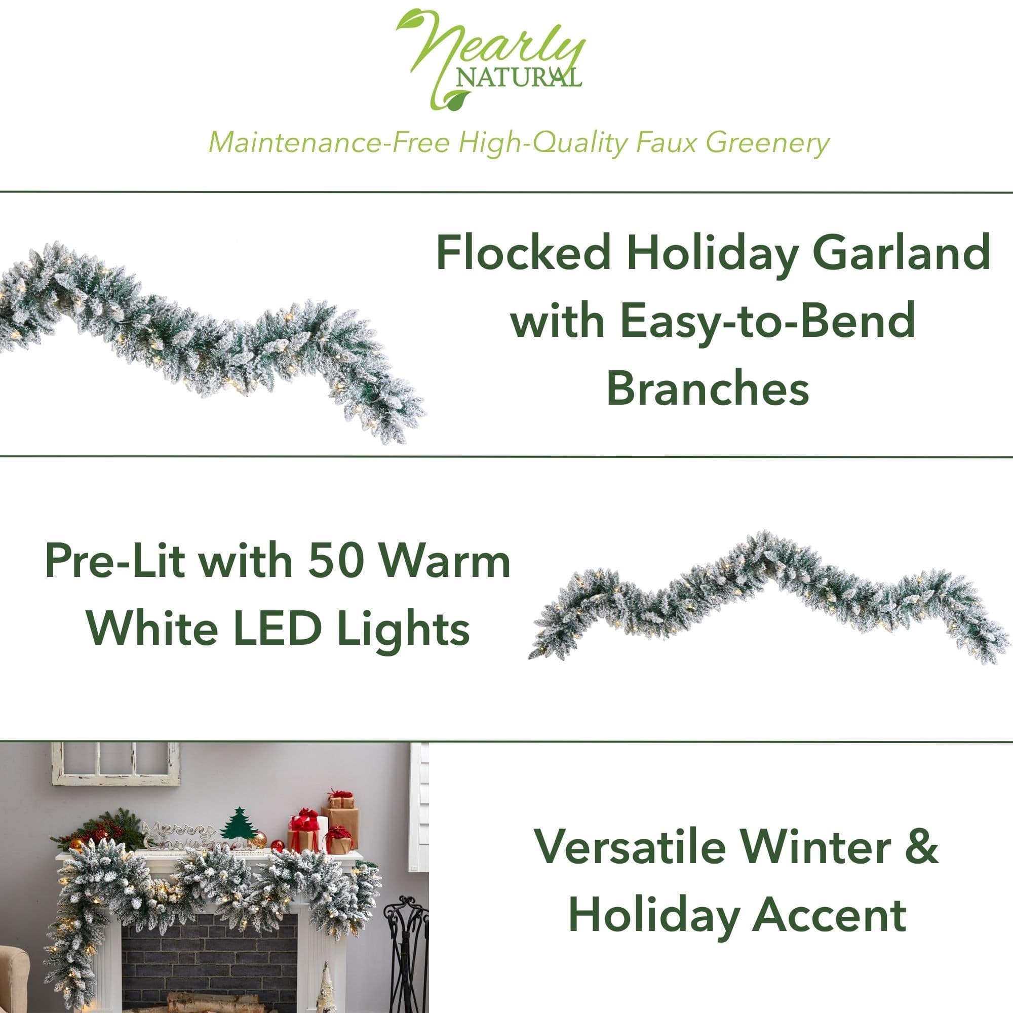 9ft. Pre-Lit LED Flocked Artificial Christmas Garland