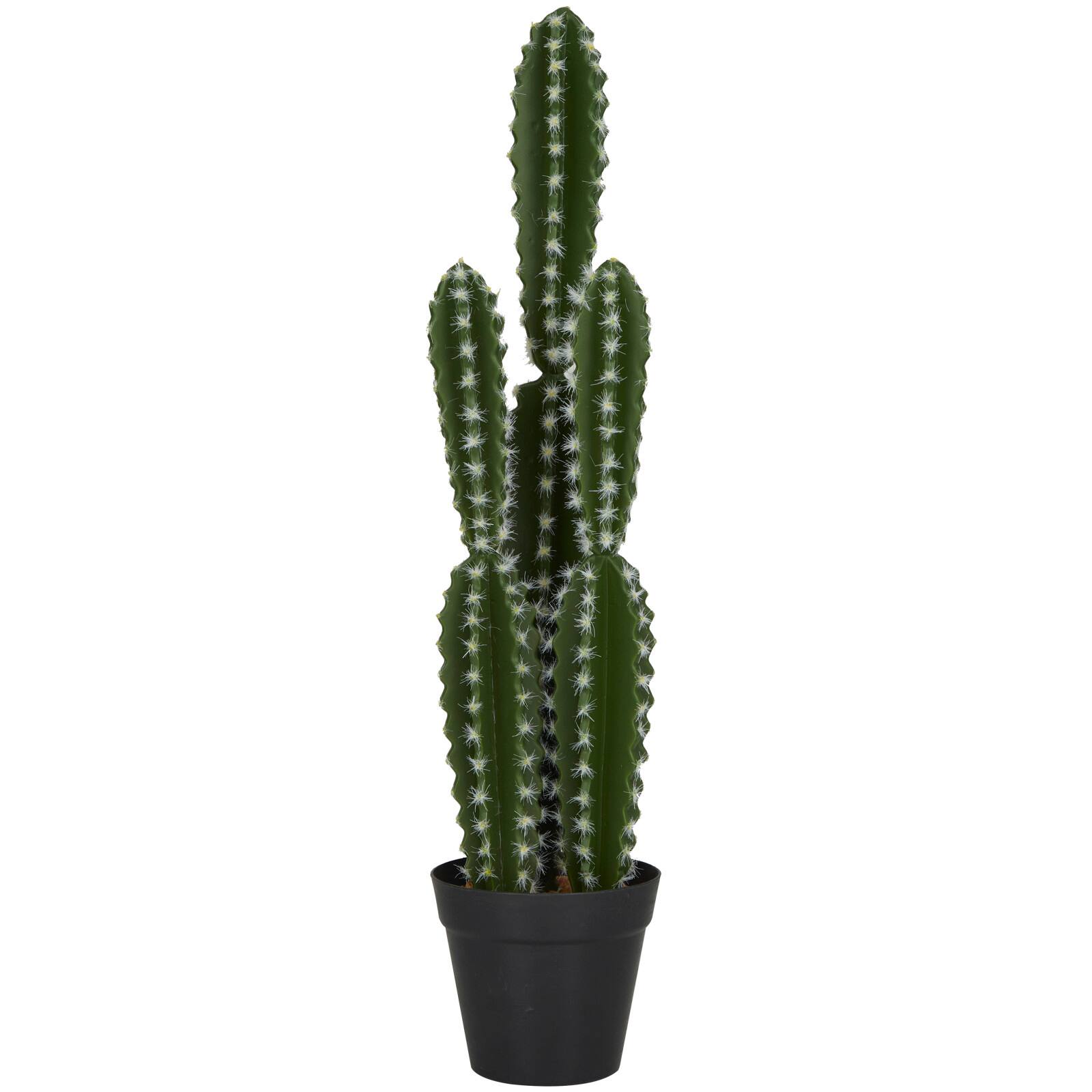 23" Green Faux Foliage Cactus Artificial Plant With Black Round Pot
