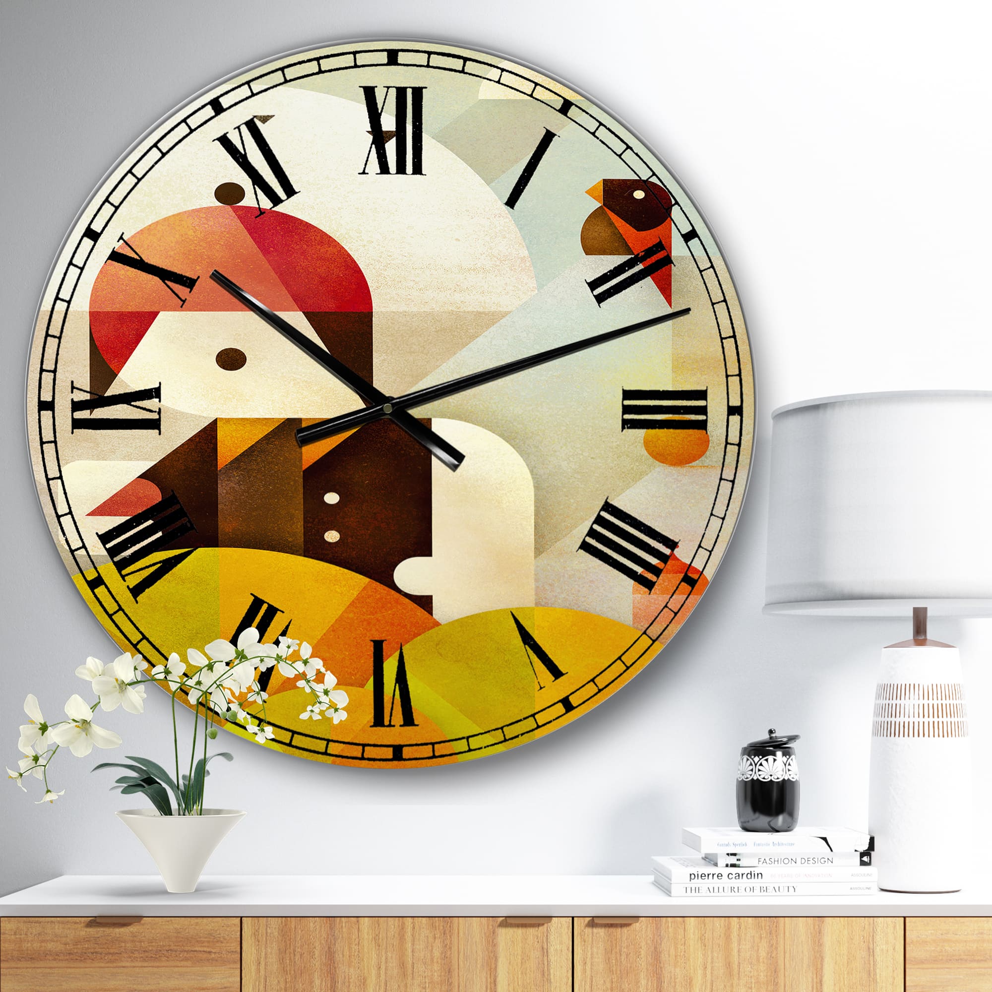 Designart Young Man with Red Bird Large Mid-Century Wall Clock