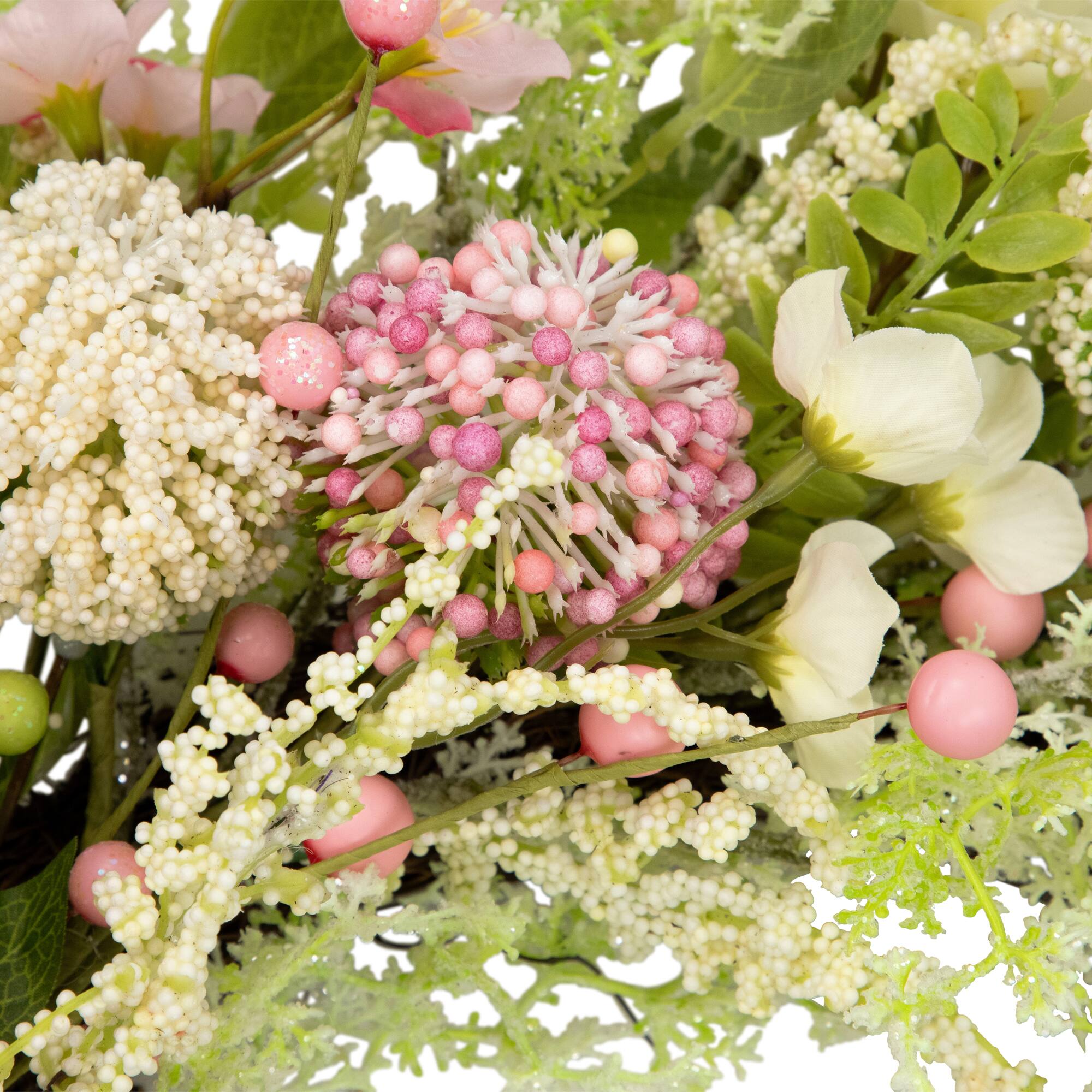 28" Pink & Green Hydrangea & Berry Floral Spring Wreath