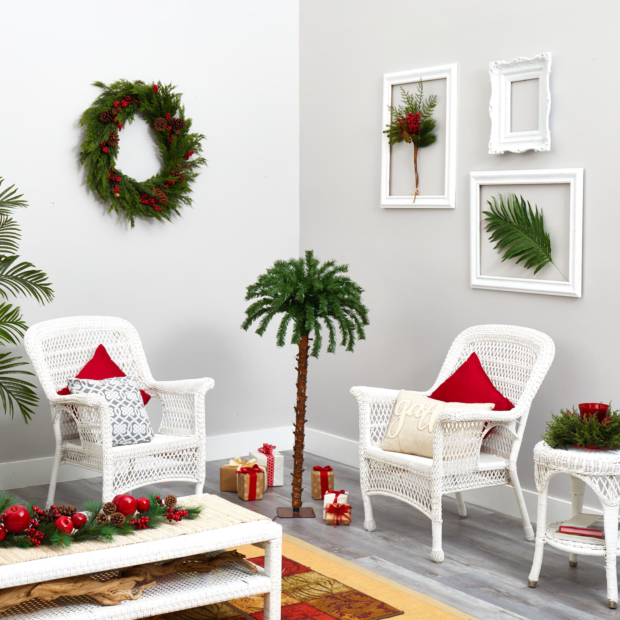 4ft. Pre-Lit Christmas Palm Artificial Tree with Warm White LED Lights