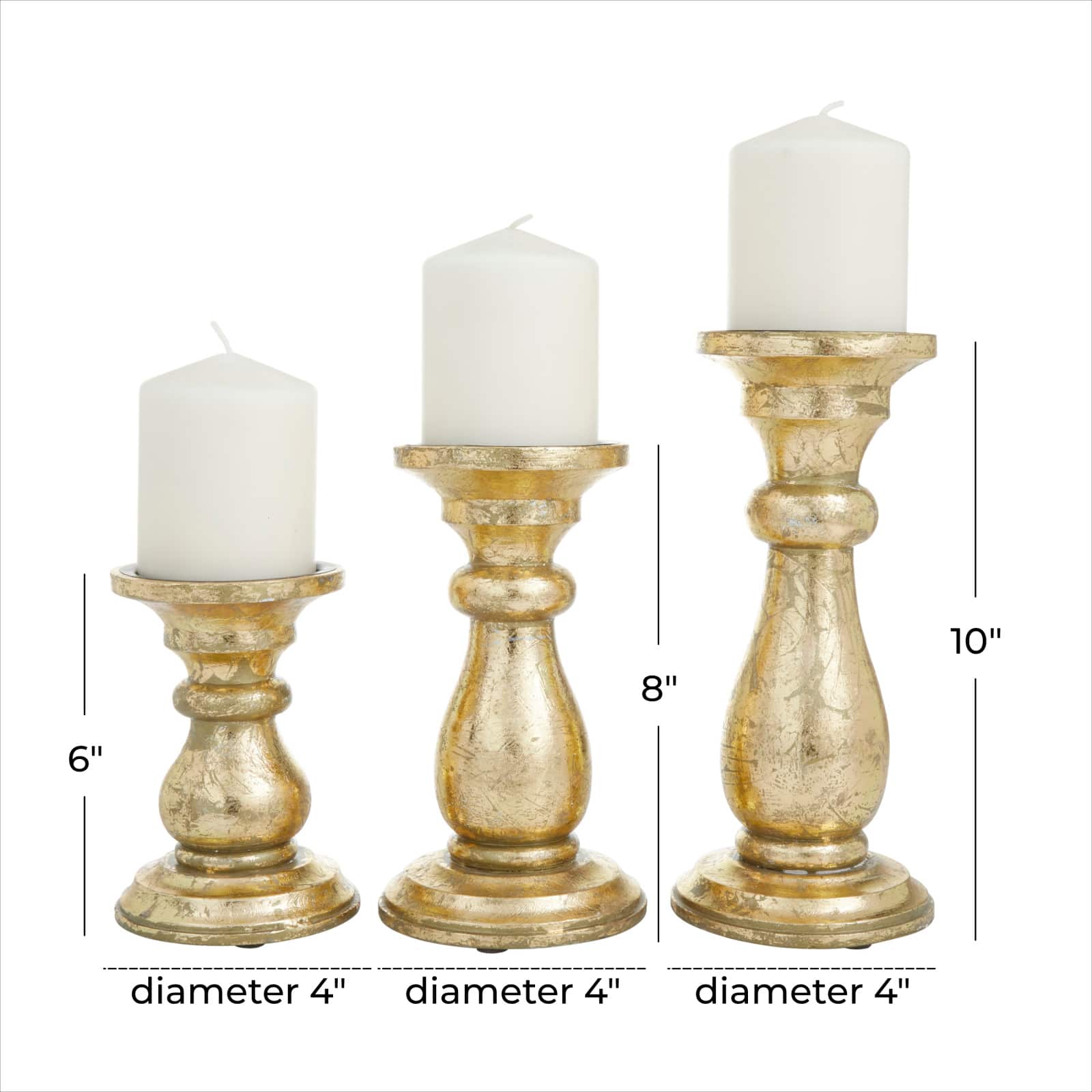 Gold Wood Traditional Candle holder 10",8",6