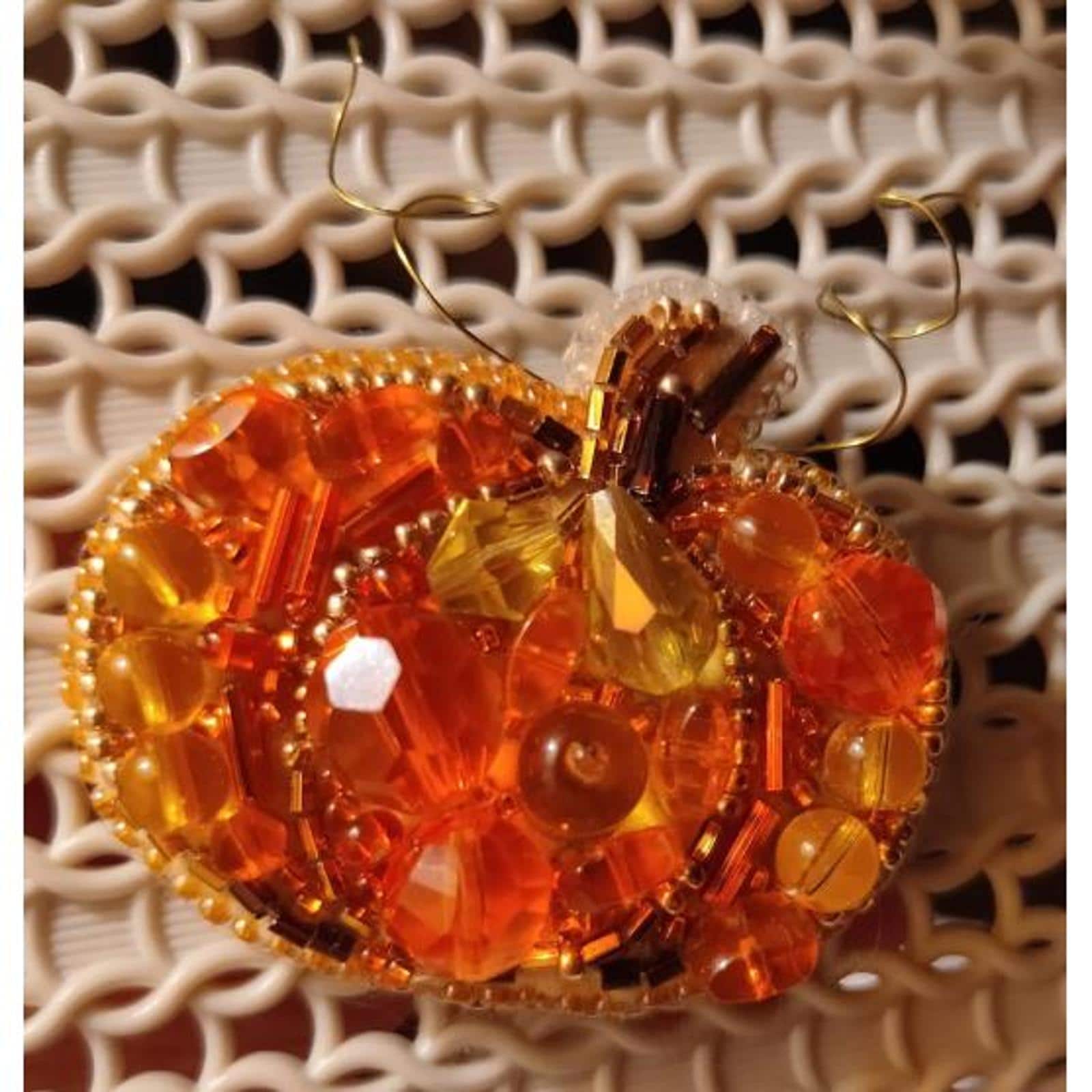 Crystal Art Beadwork Kit For Creating Broоch Pumpkin