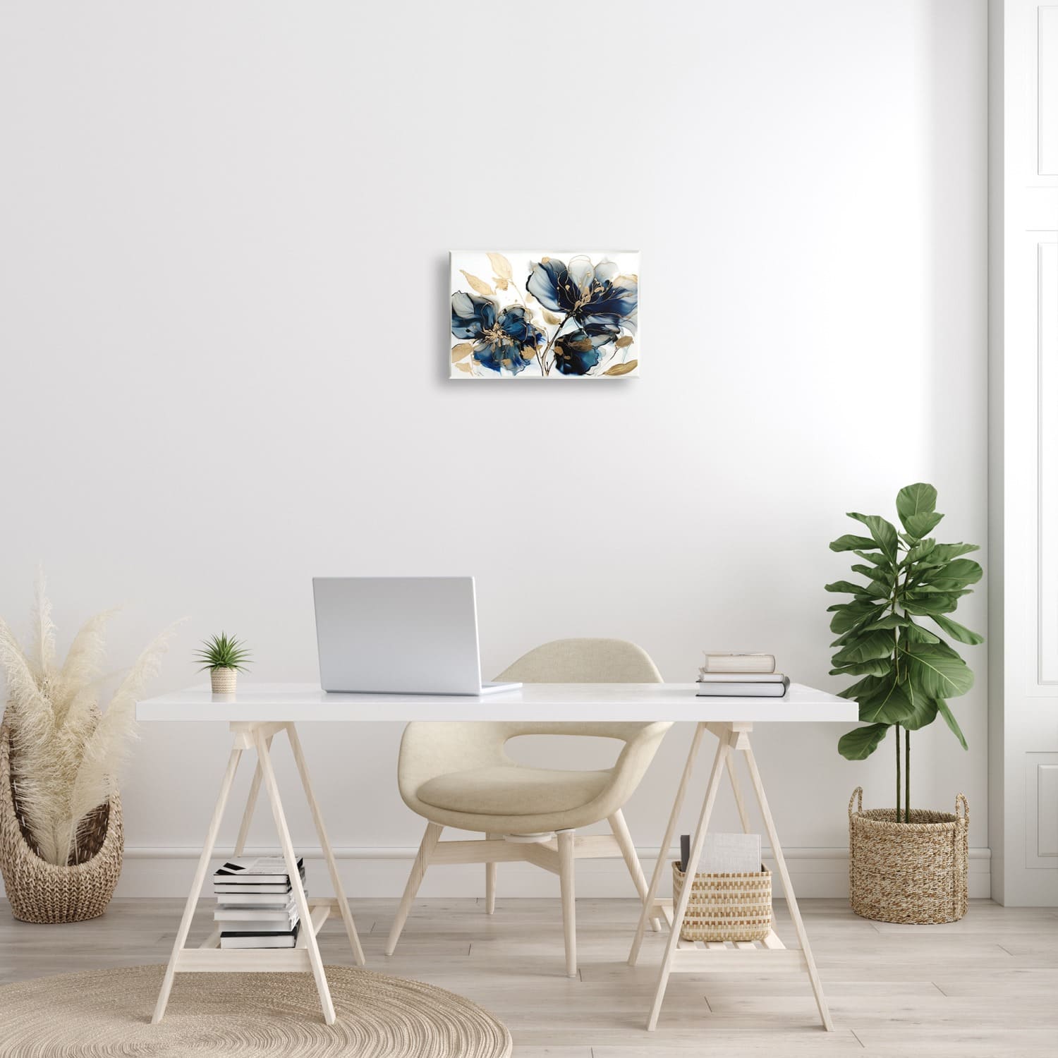 Stupell Industries Blue Swirling Modern Flowers Wall Plaque Art