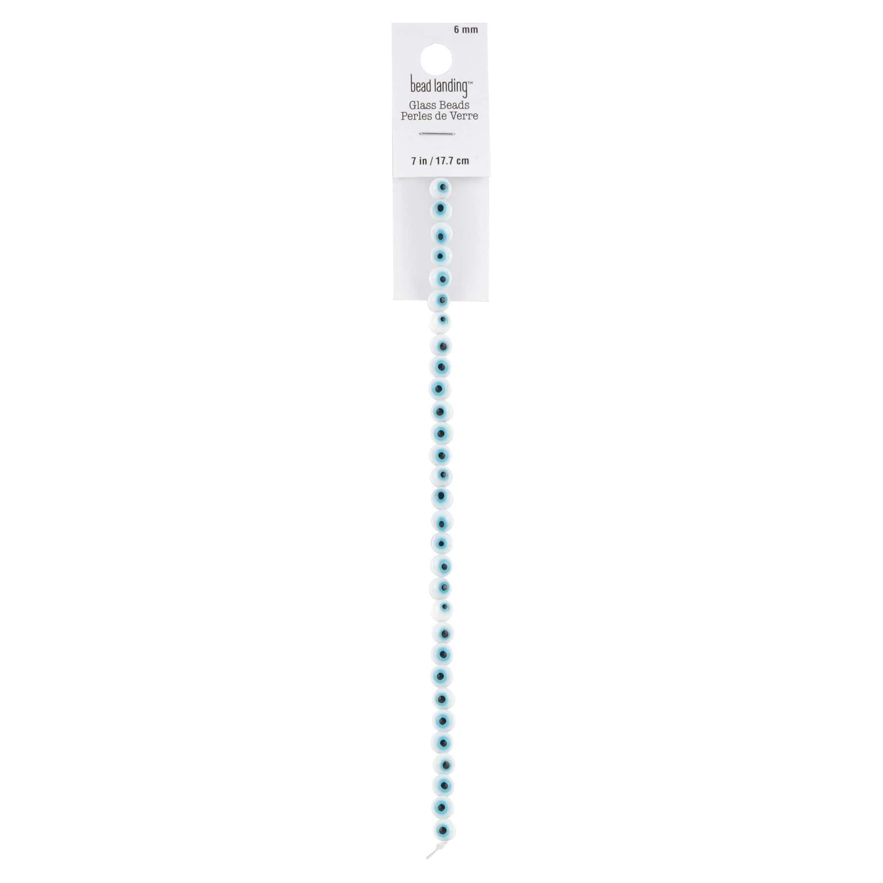 12 Pack: White Evil Eye Glass Round Beads, 6mm by Bead Landing™