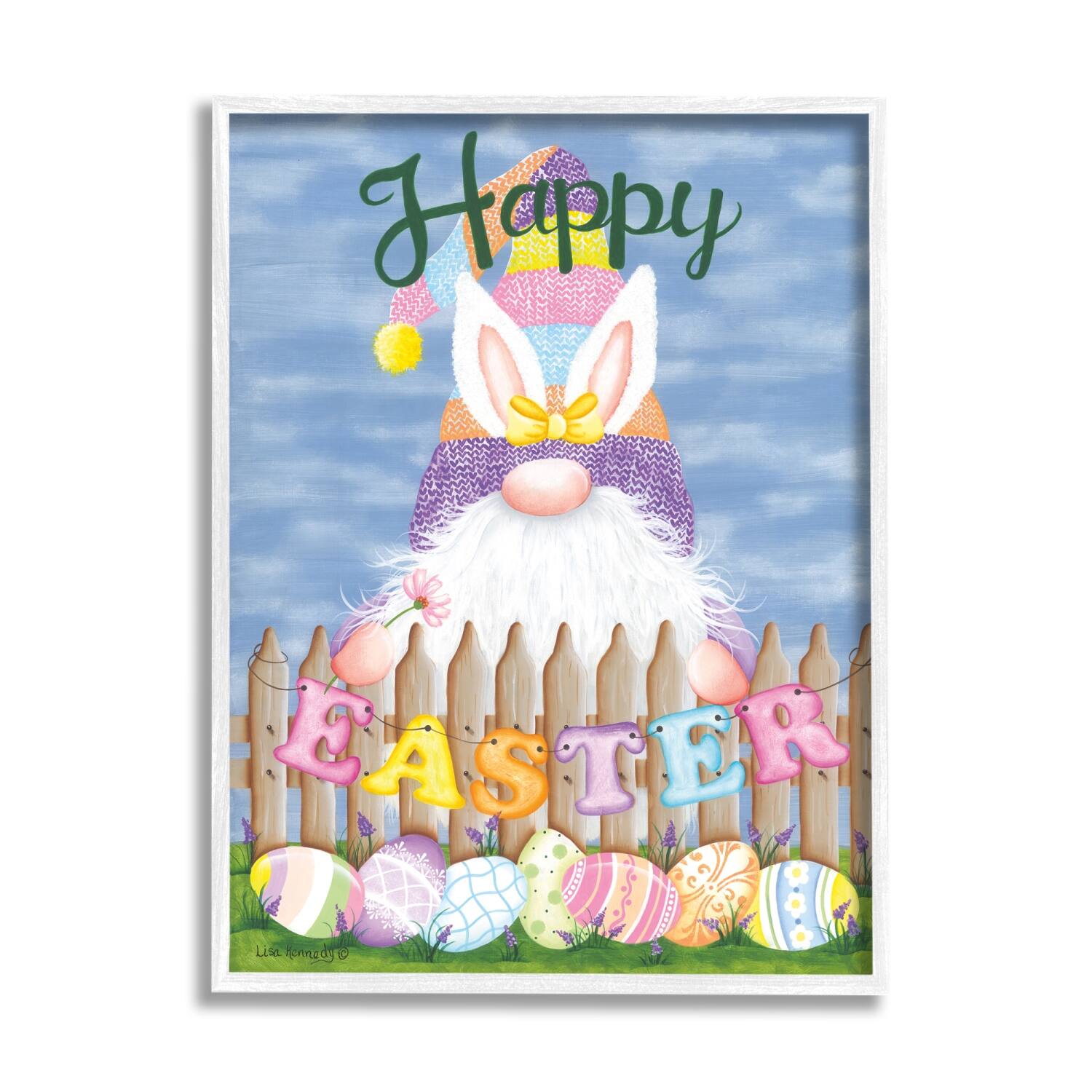 Stupell Industries Happy Easter Garden Gnome Eggs Framed Giclee Art