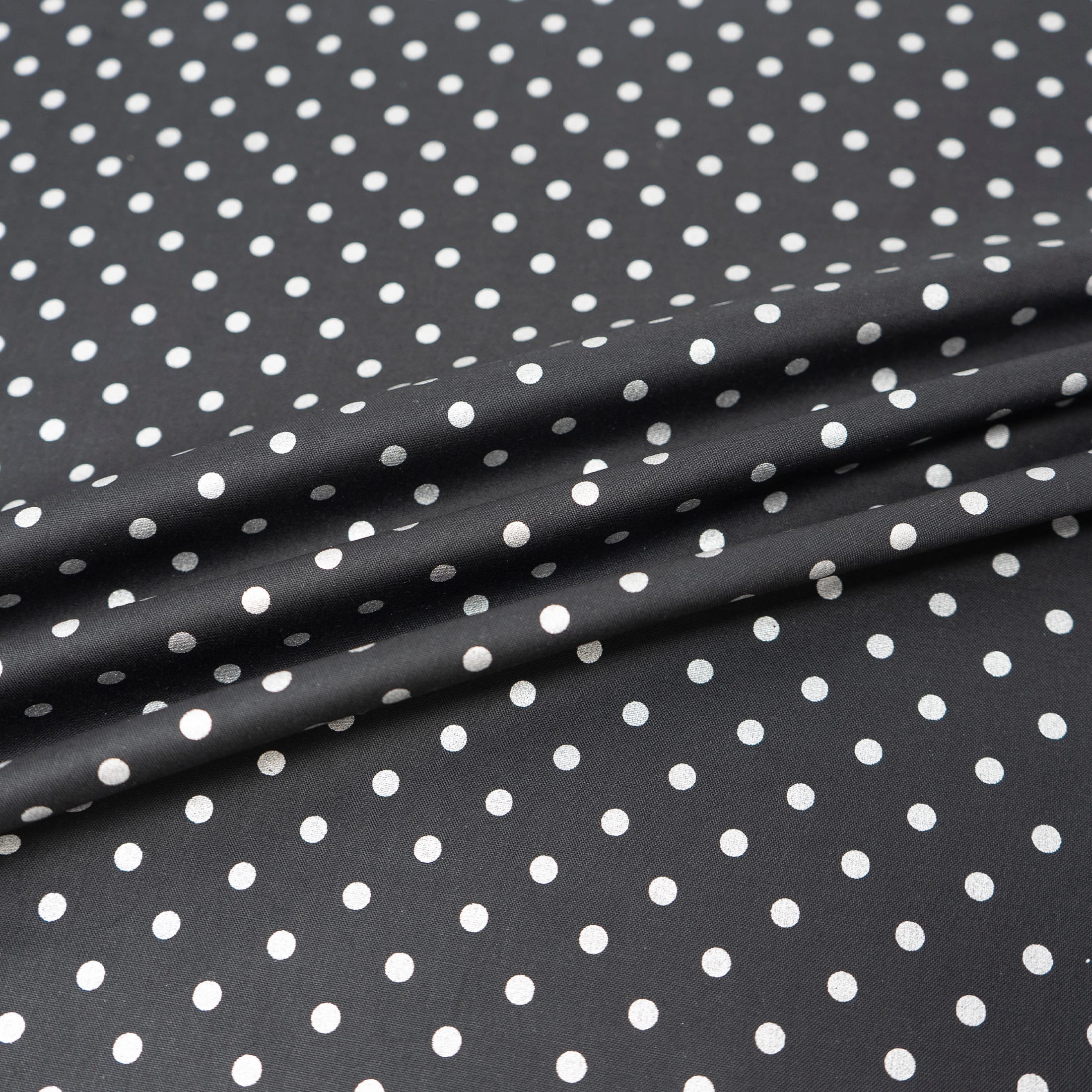 Stitch & Sparkle Dark Romance Silver Metallic Dot Black Cotton Fabric