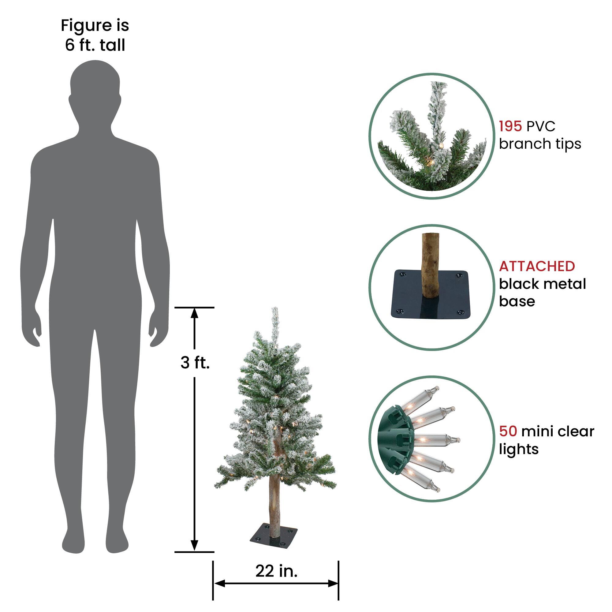 3ft. Pre-Lit Flocked Alpine Artificial Christmas Tree, Clear Lights
