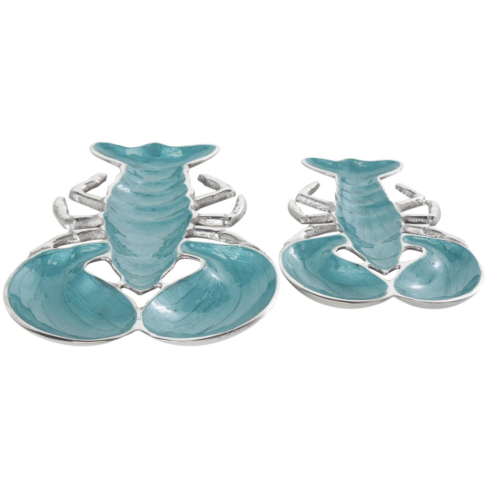 Teal & White Aluminum Enameled Lobster Living Room Décor Tray Set