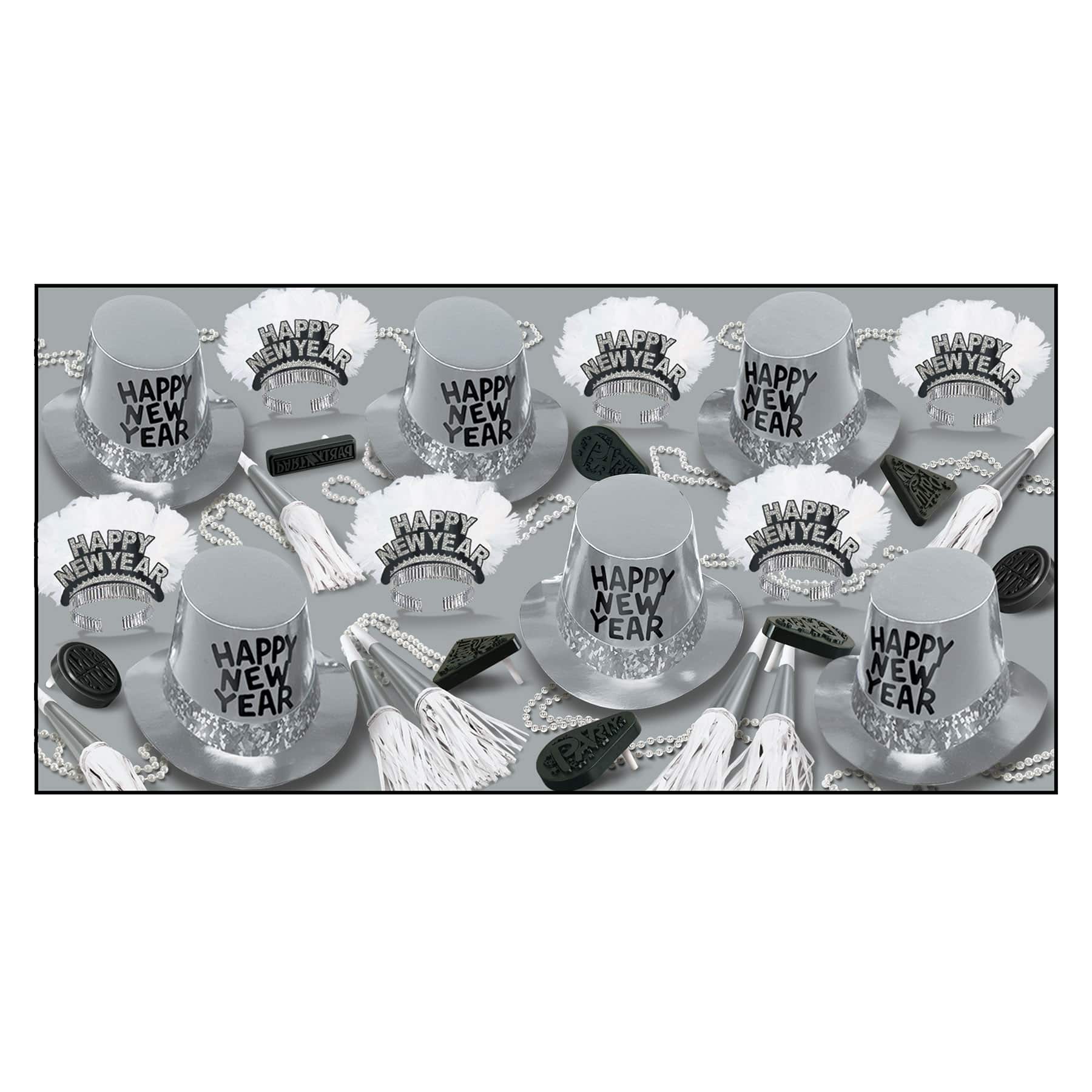 Beistle Silver & White New Year Platinum Party Favor Kit for 50