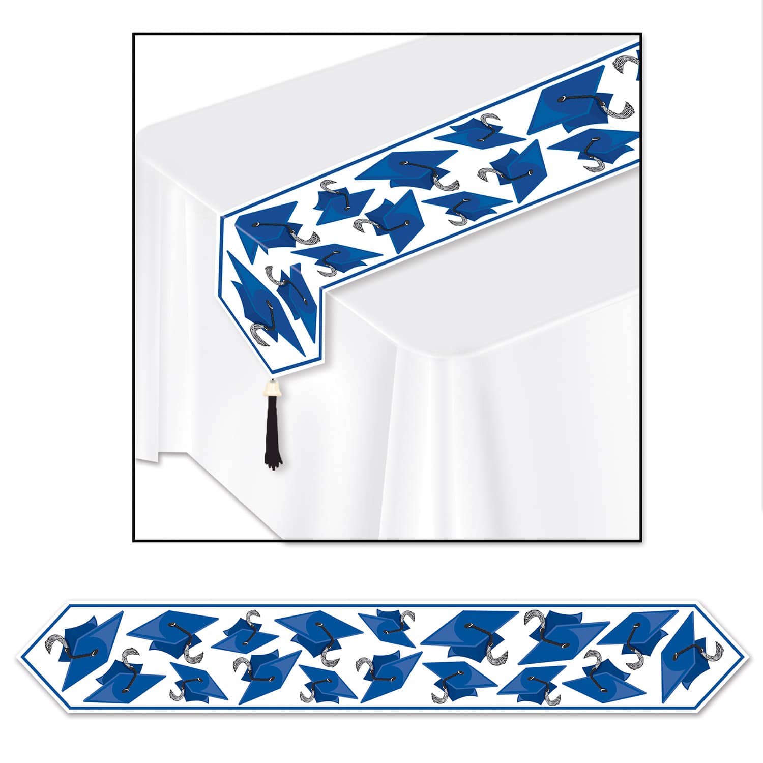 Beistle 6ft. Blue Printed Grad Cap Table Runners, 2ct.