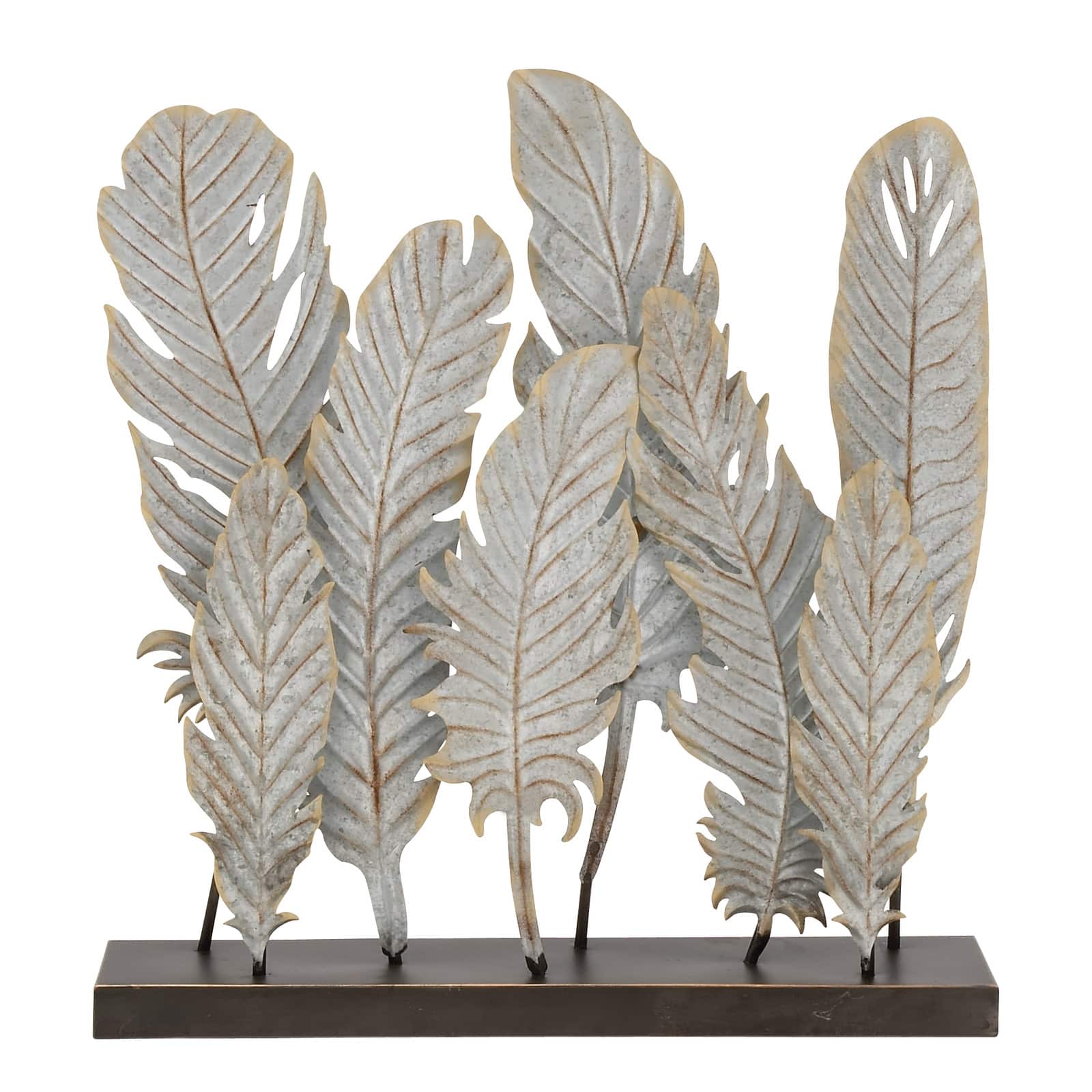 21" Gray Metal Contemporary Feather Sculpture