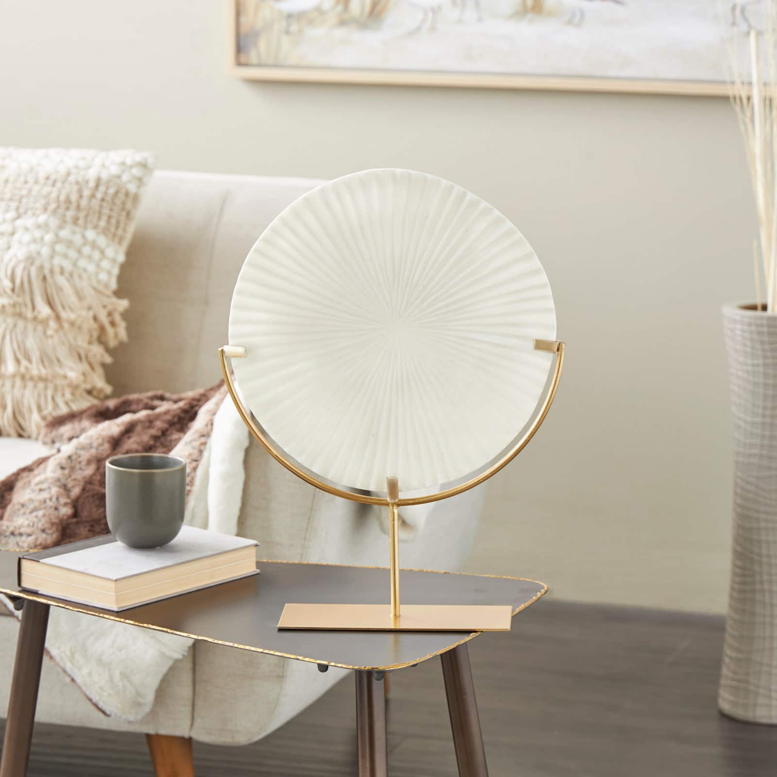 19" Cream & Gold Circle Disk Decorative Sculpture