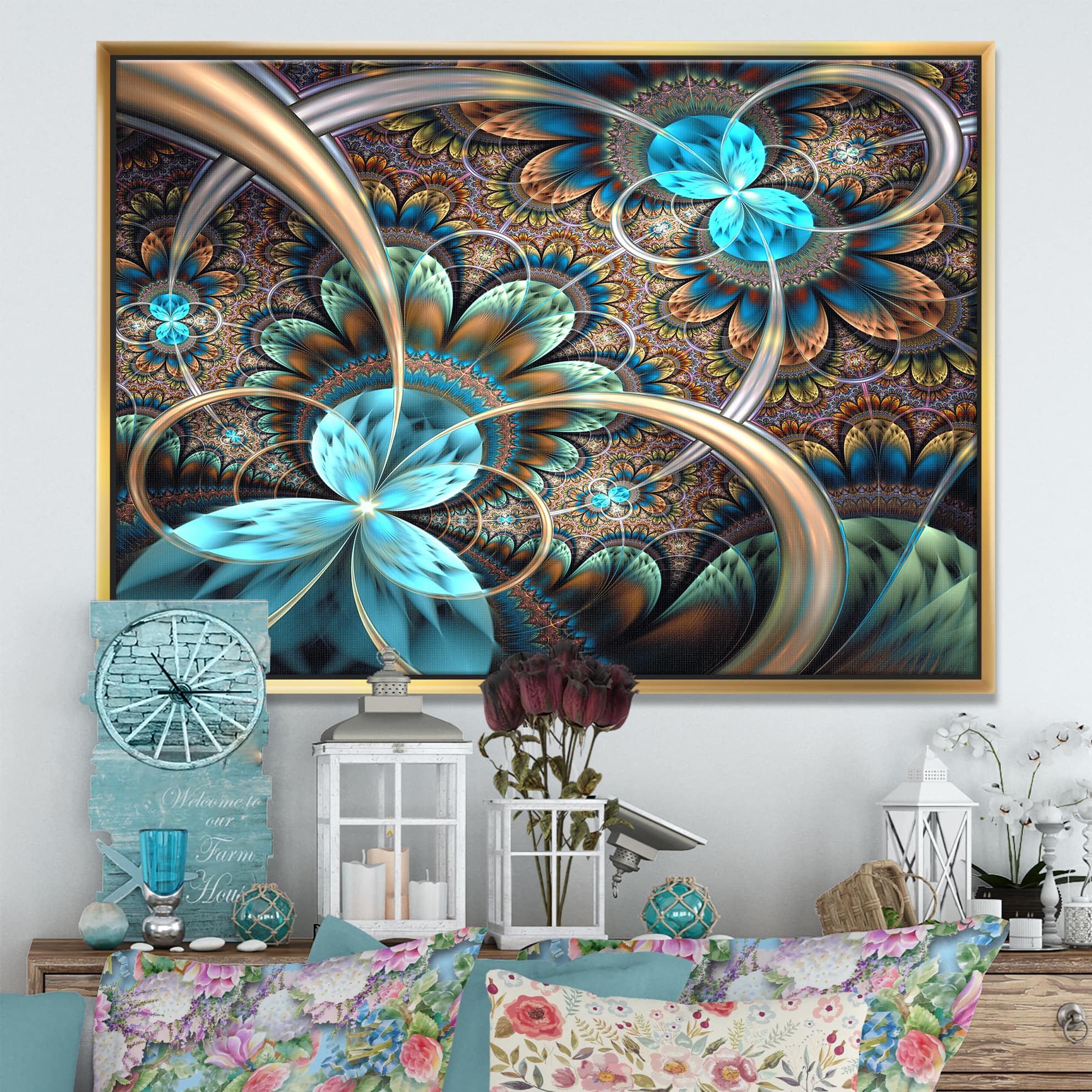 Designart - Light Blue Fractal Flower