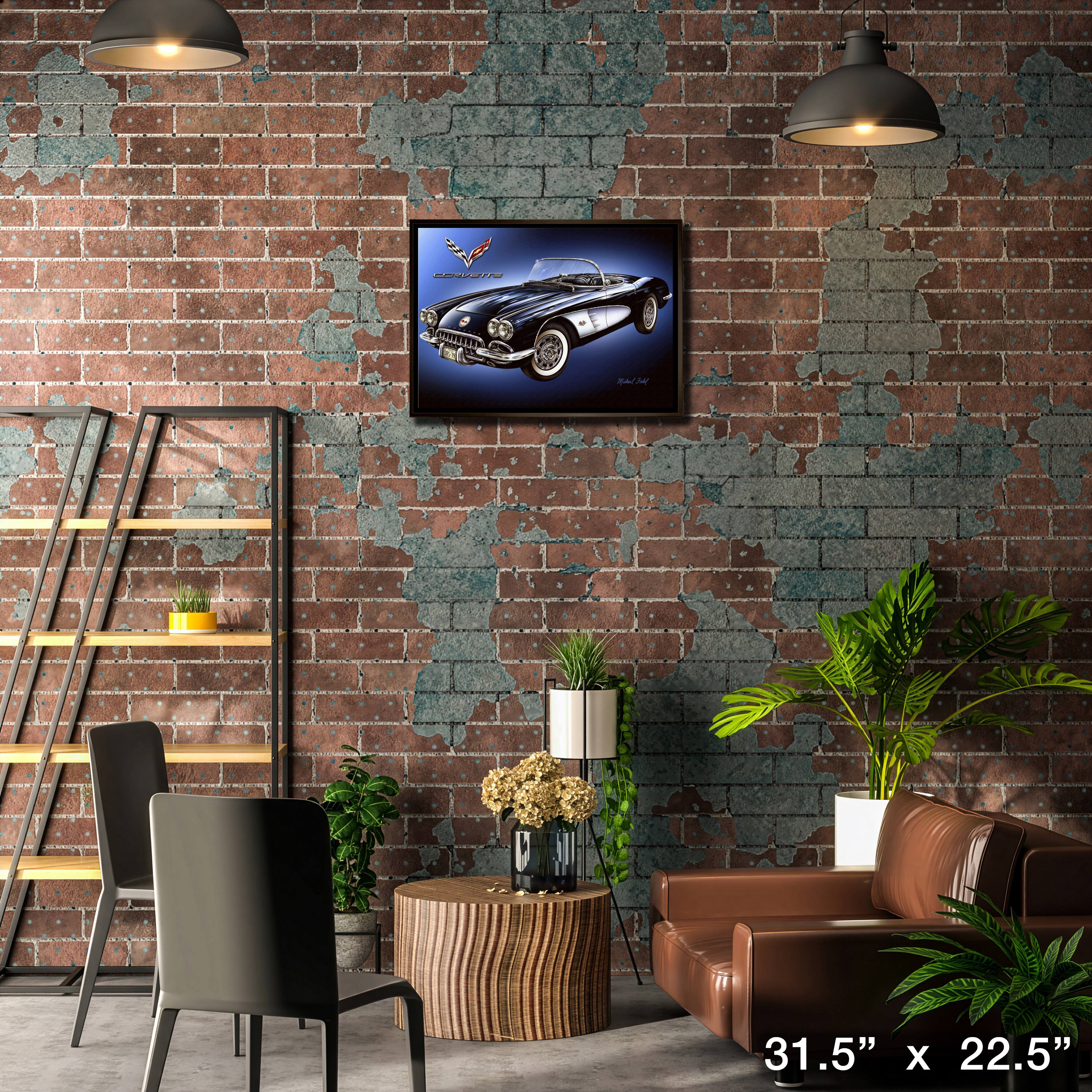 Corvette 20" x 29" Framed Canvas by Michael Fishel 31.5" x 22.5"