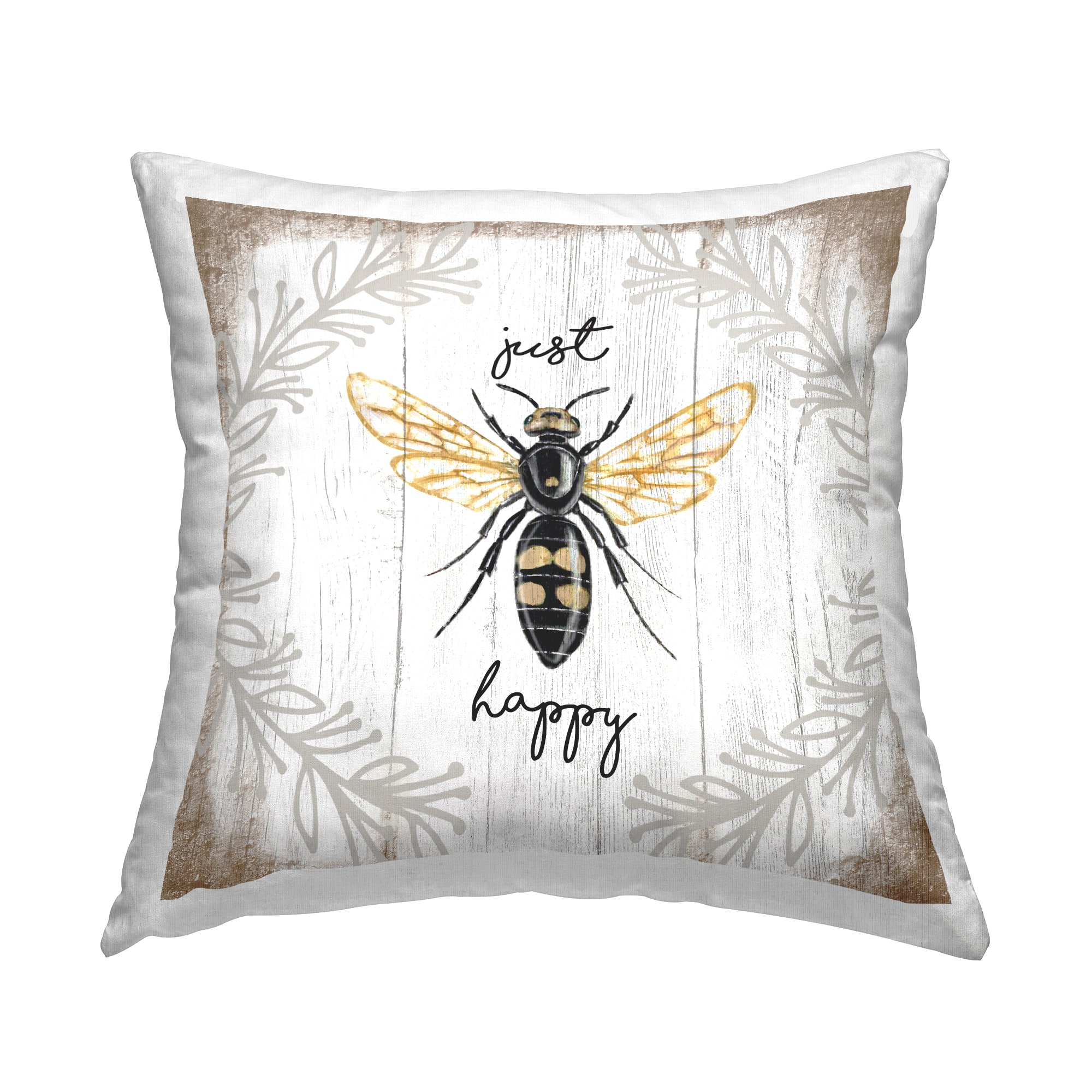 Stupell Industries Just Be Happy Charming Rustic Bee Pun Throw Pillow 18" x 18"
