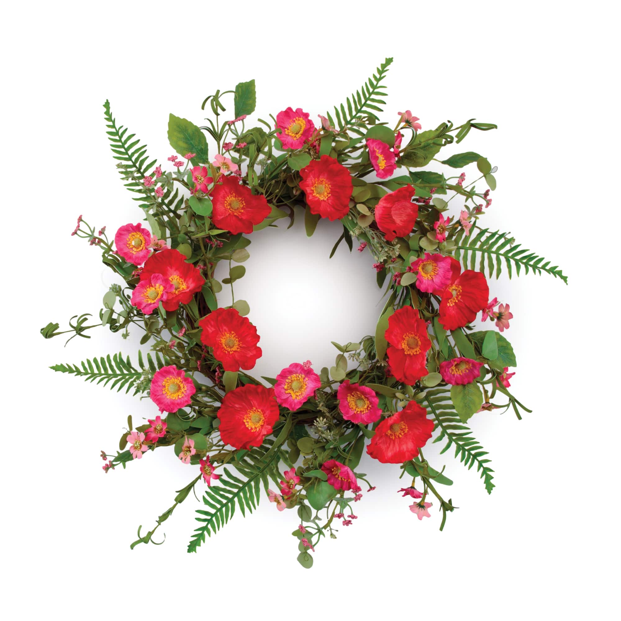 22" Red & Pink Mixed Poppy Floral Wreath