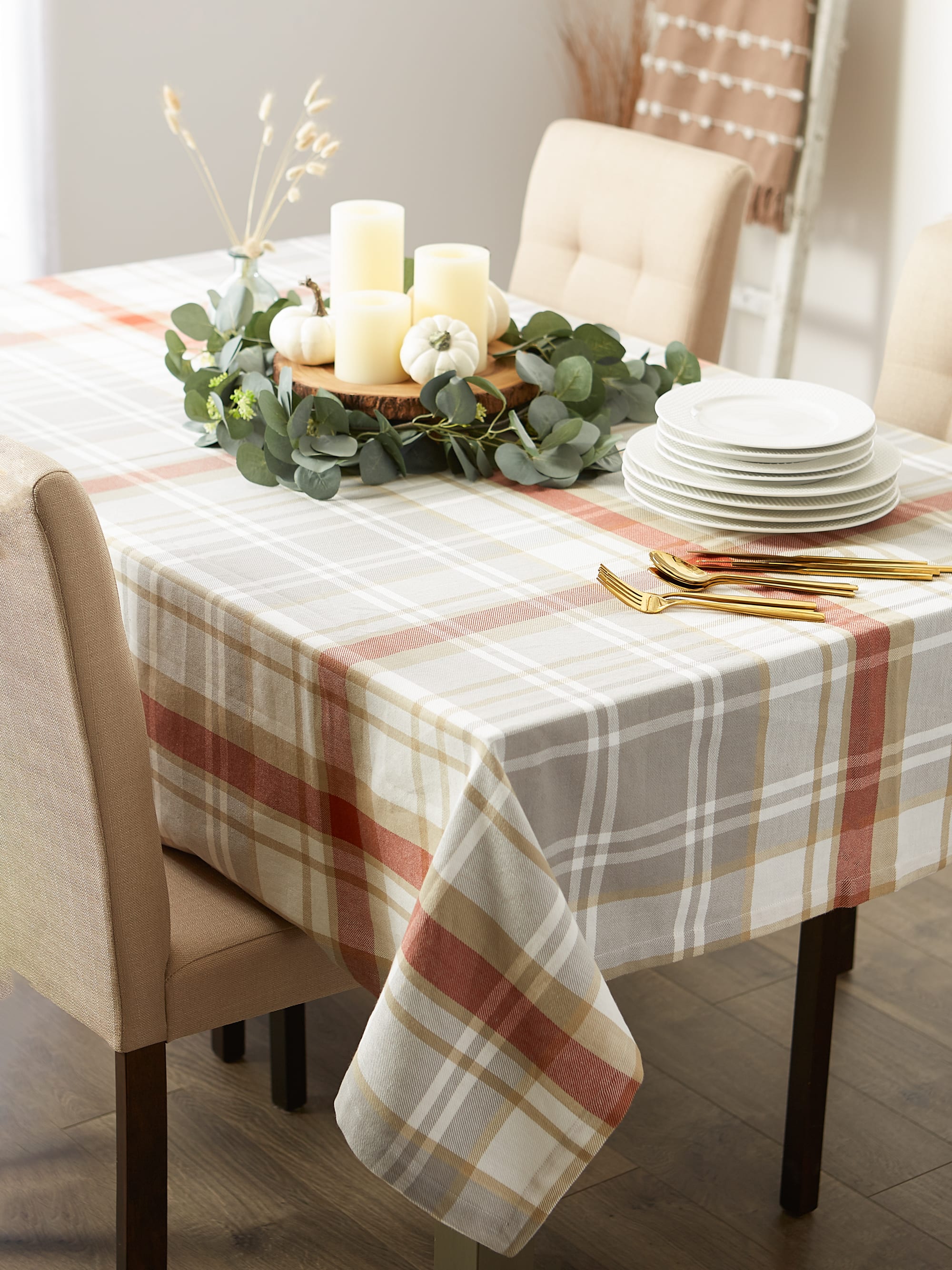 DII® 70" Round Plaid Thanksgiving Cozy Picnic Tablecloth