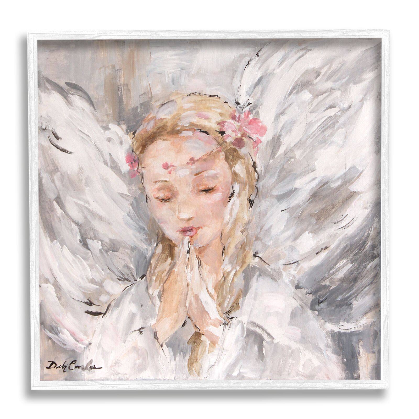 Stupell Industries Blonde Angel With Prayer Hands Pink Floral Crown Framed Wall Art