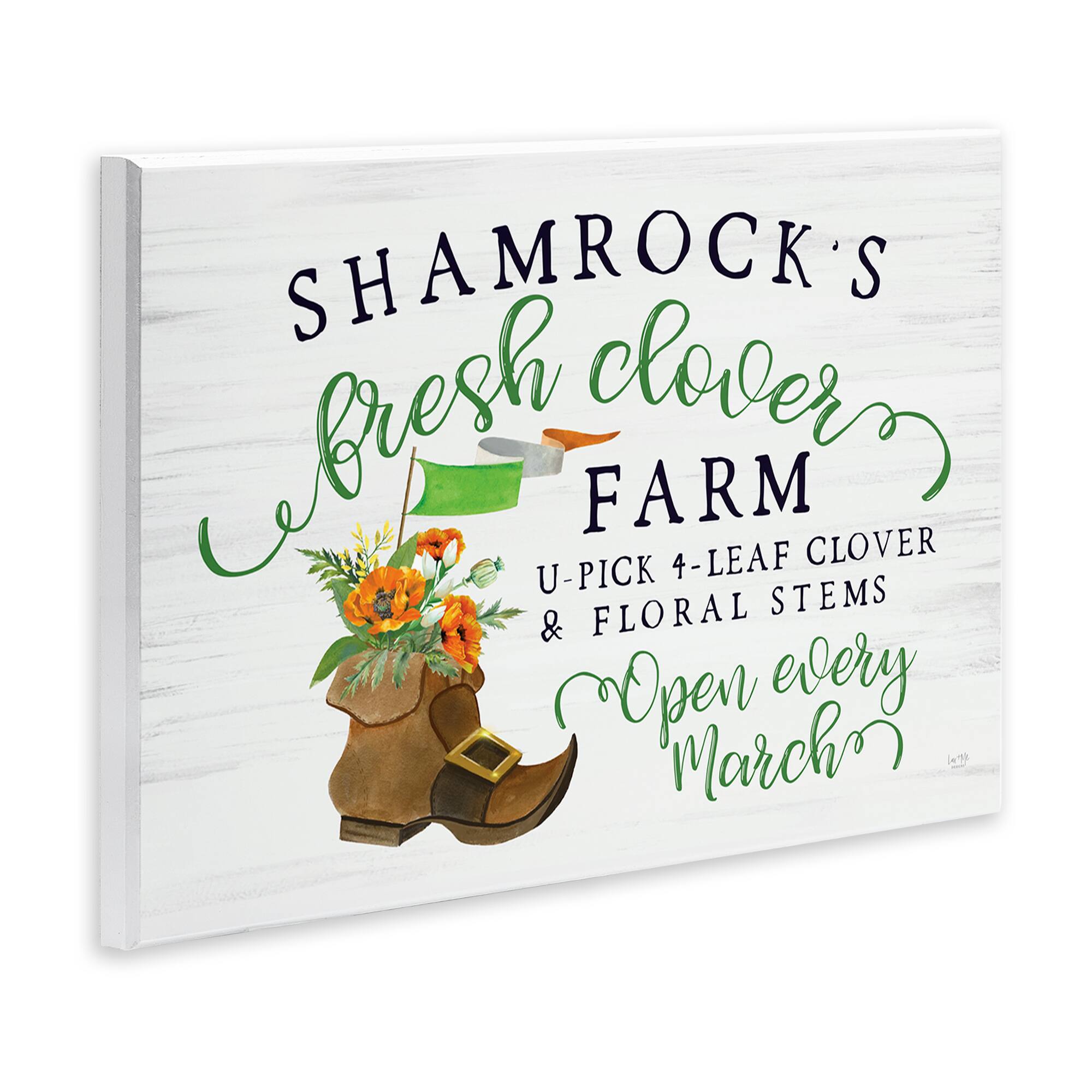 Stupell Industries Shamrock Clover Farm Typography Sign Grainy Pattern Canvas Wall Art