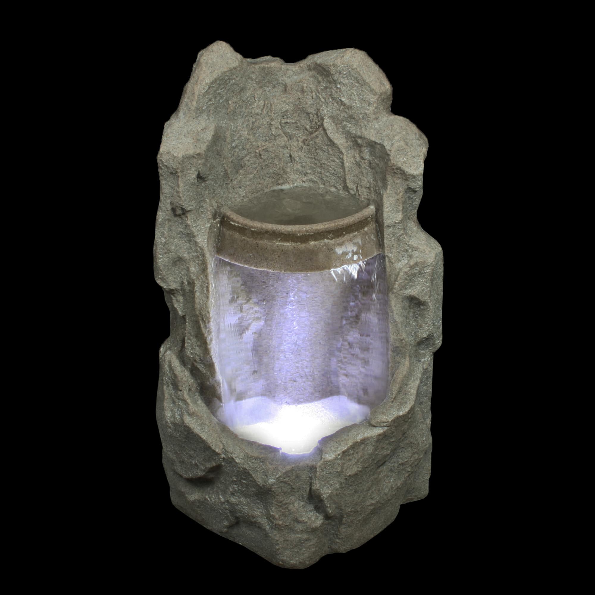 25" Gray LED Raised Stone Basin Outdoor Garden Water Fountain