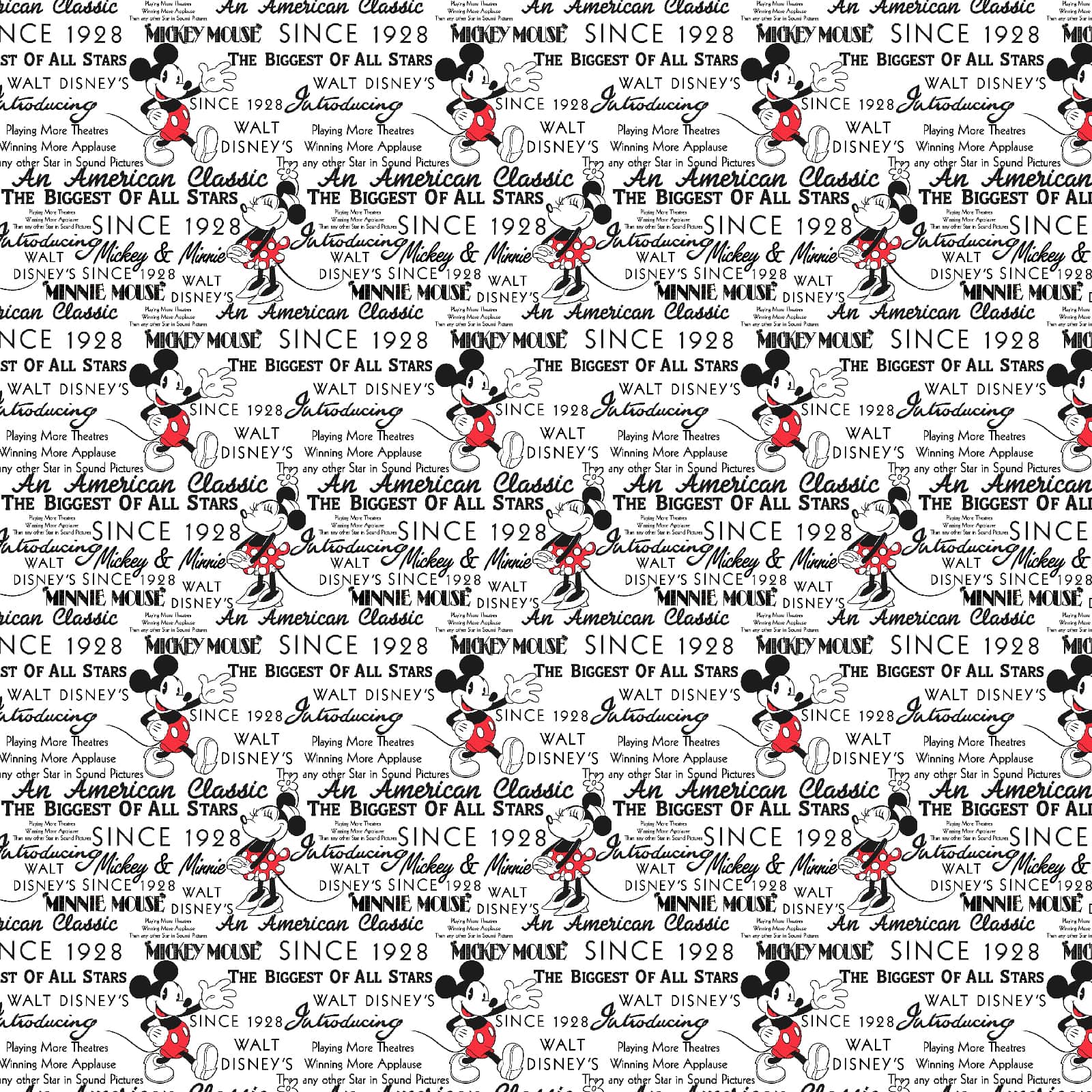 Disney® Mickey And Minnie Fashionable Mickey With Words Cotton Fabric