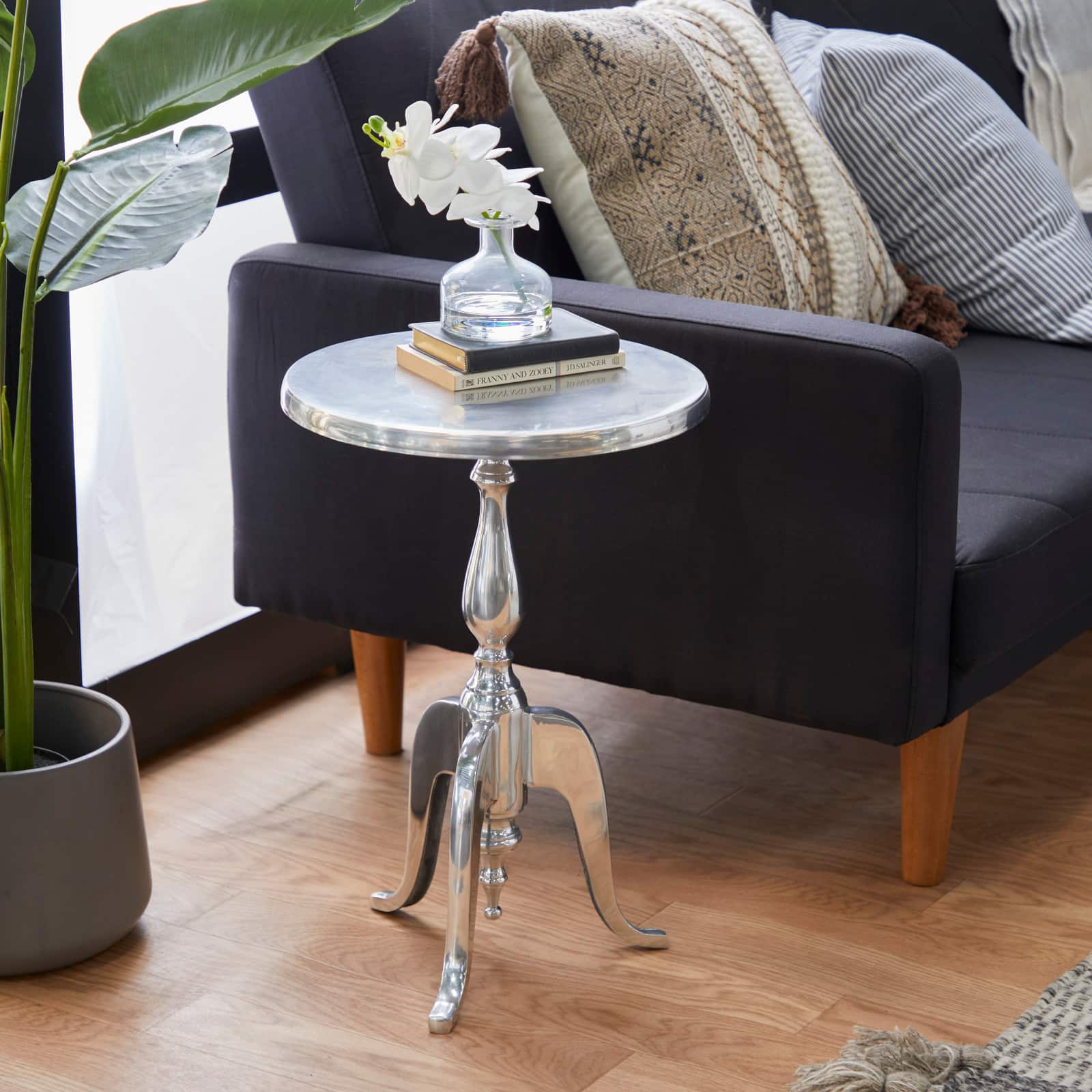 22'' Silver Aluminum Traditional Accent Table