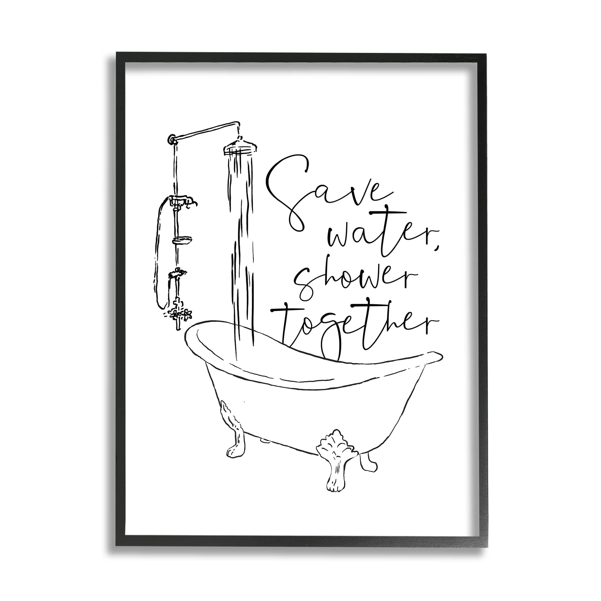 Stupell Industries Shower Together Funny Ink Drawing Bathroom Design Framed Wall Art