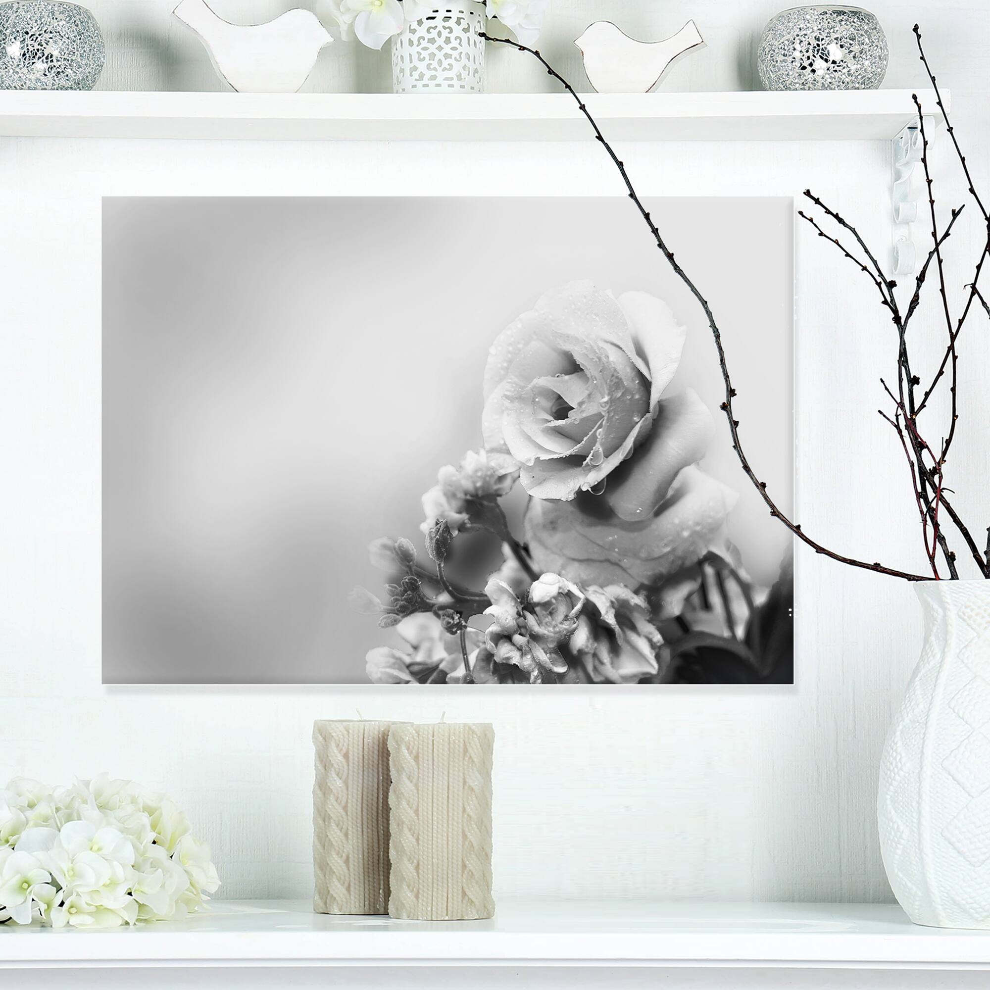 Designart - Black and White Rose in Spring. - Floral Canvas Art Print
