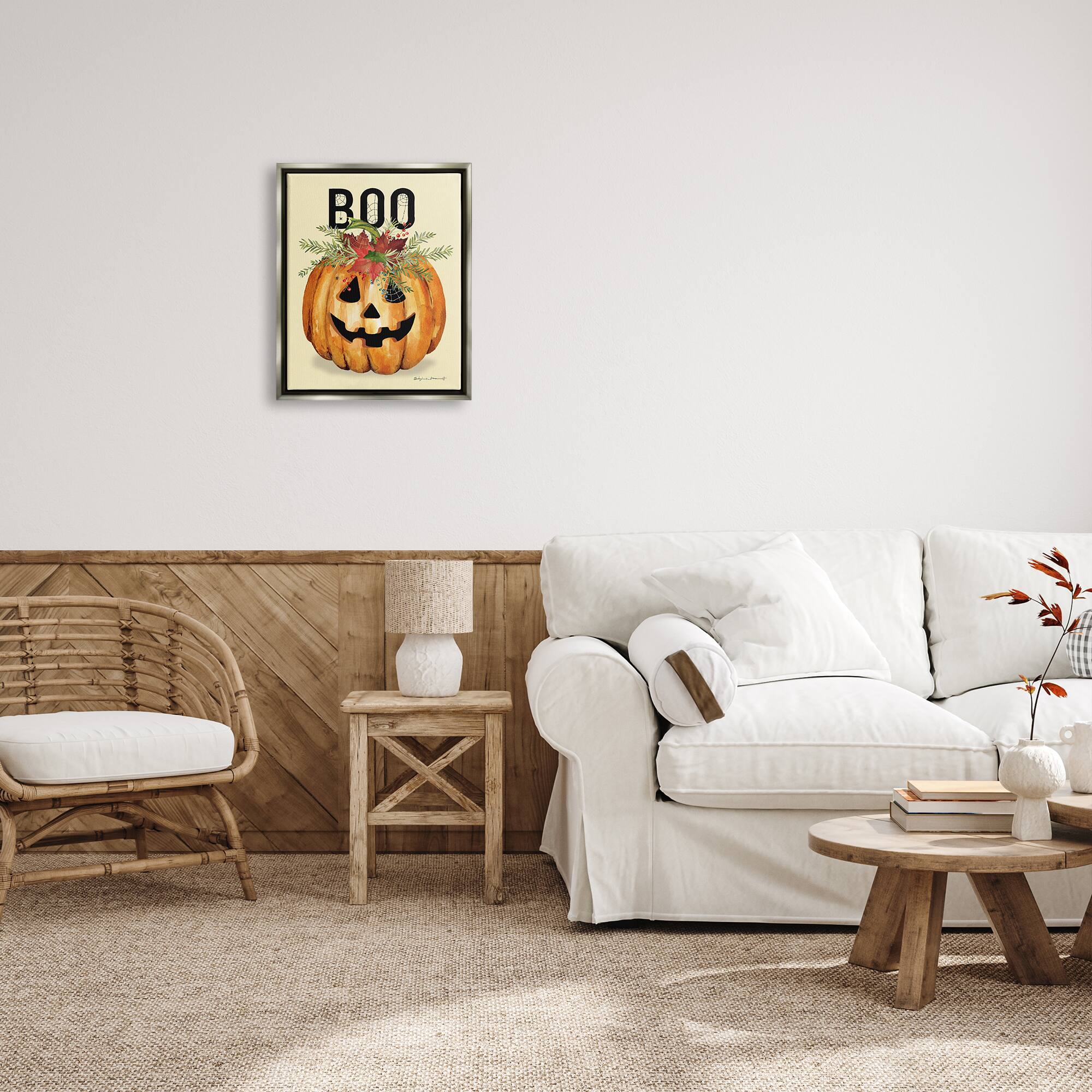 Stupell Industries Boo Seasonal Halloween Flowers Framed Floater Canvas Wall Art