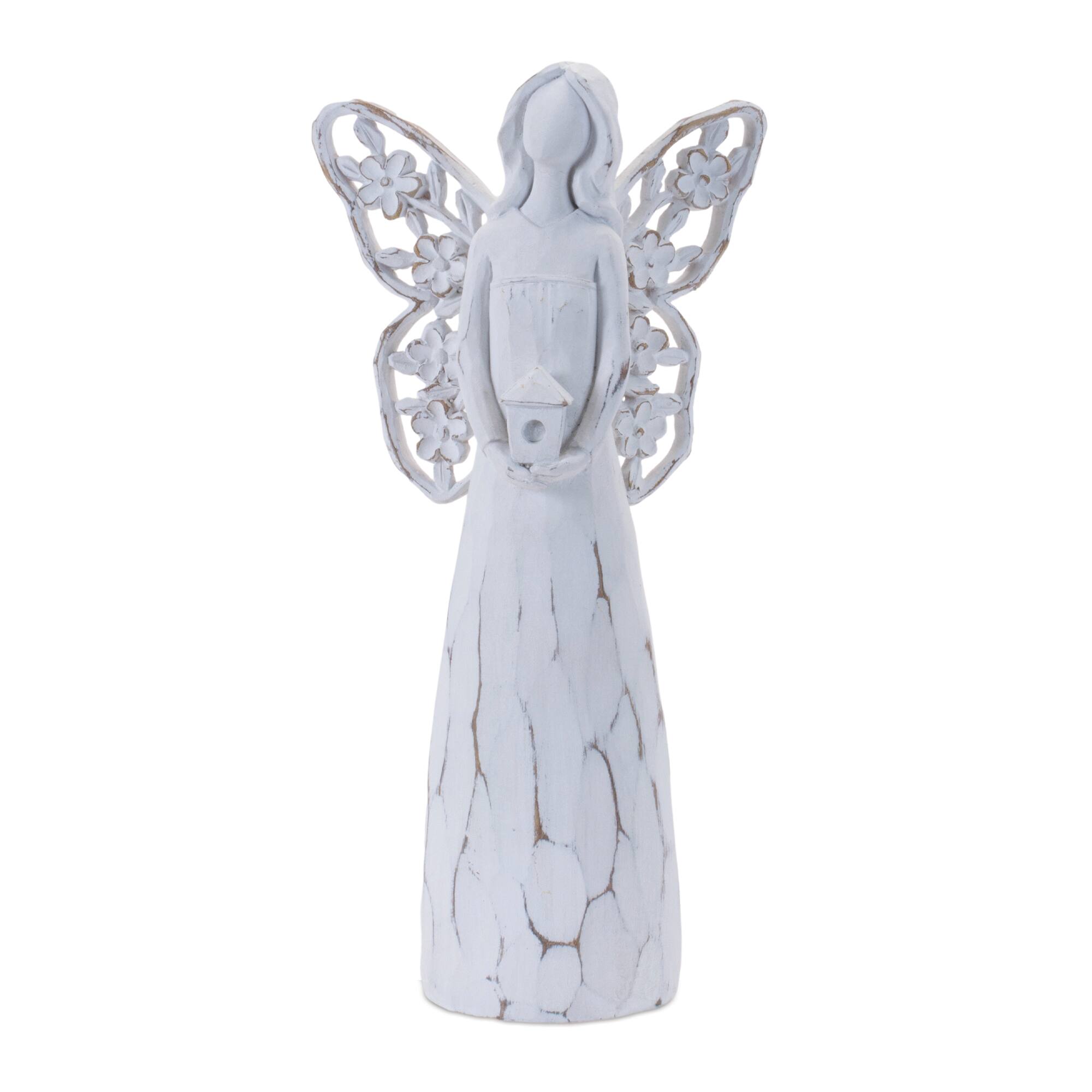 White & Beige Butterfly Wing Angel Figurine Set