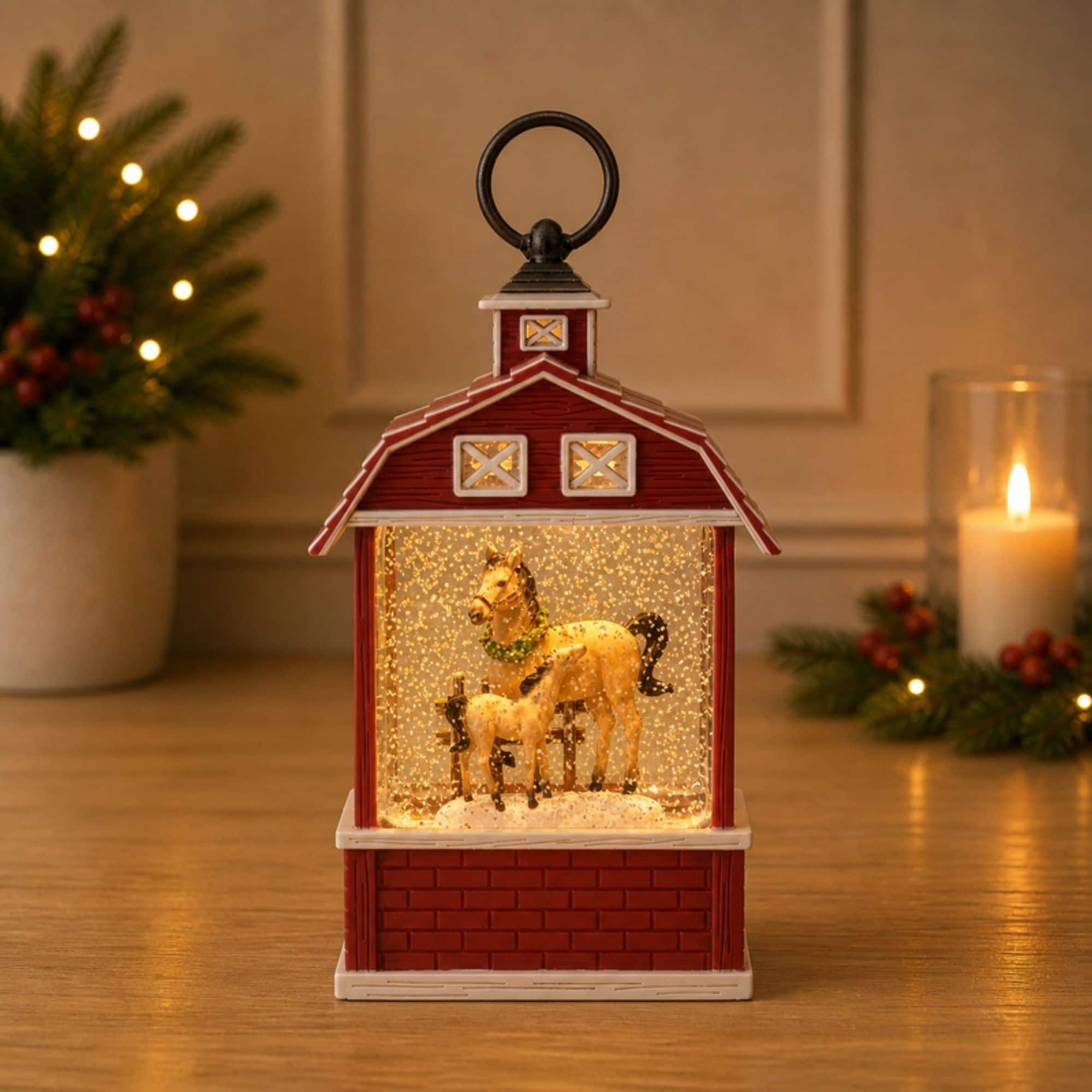 10.75" LED Horse Barn Snow Globe