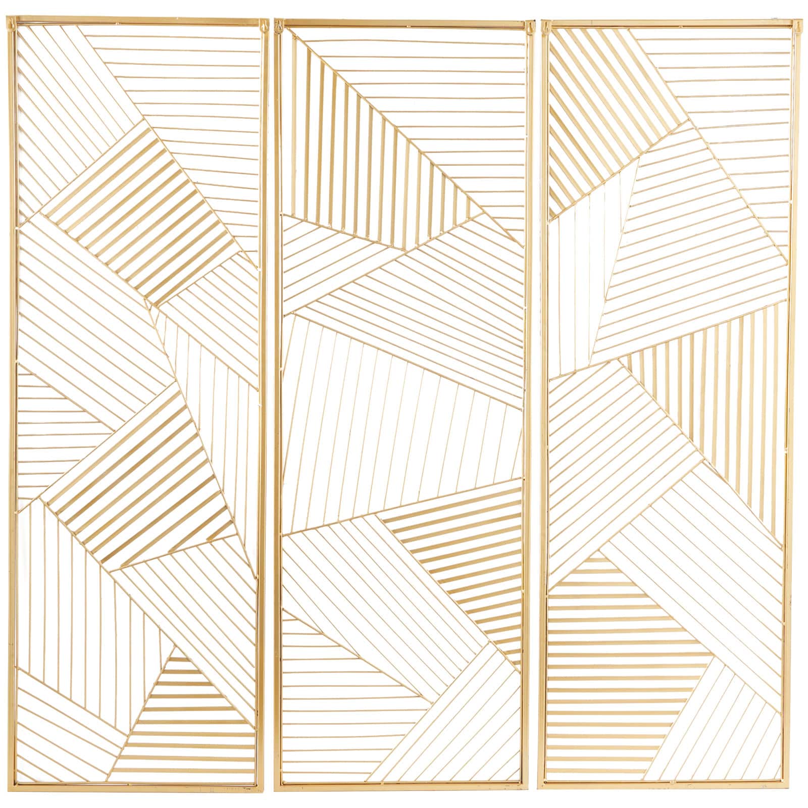 CosmoLiving by Cosmopolitan Gold Metal Geometric Wall Decor with Gold Frame Set of 3 16", 48"