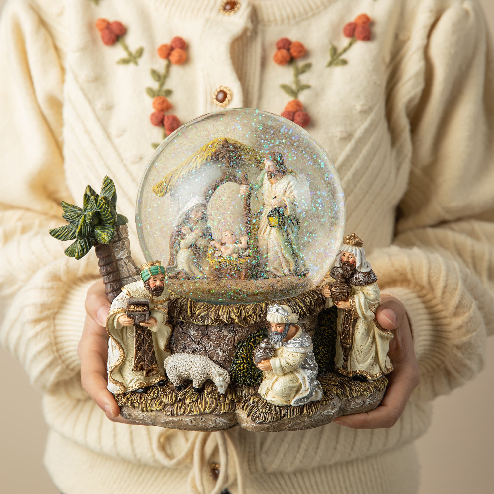 Glitzhome® Lighted Musical Snowflakes Nativity Scene Waterglobe