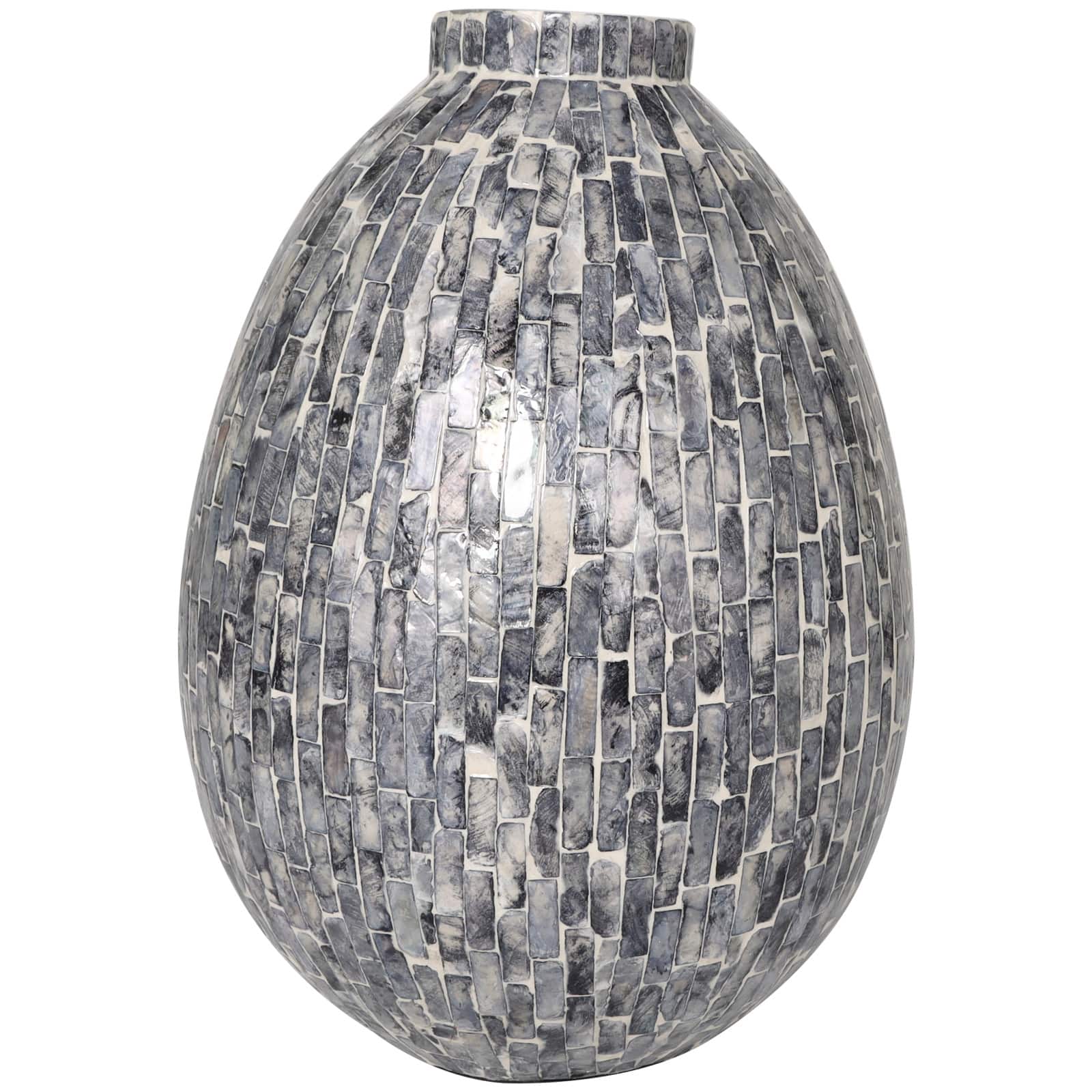 12" Gray Mother of Pearl Handmade Mosaic Inspired Vase