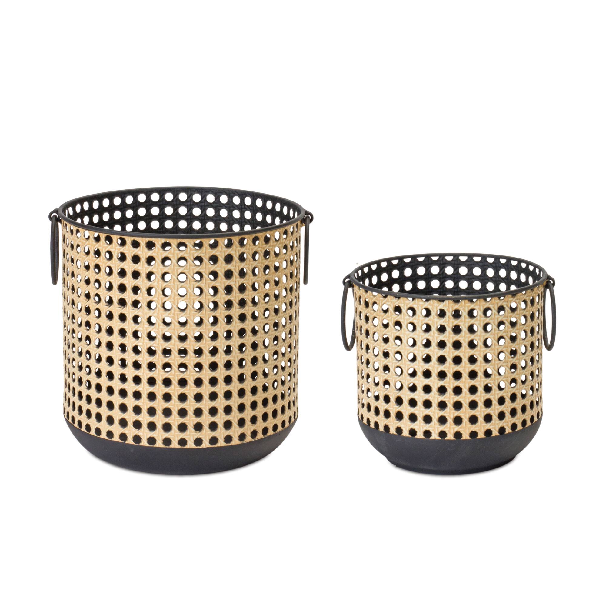 Punched Metal Candle Holder with Rattan Design Set