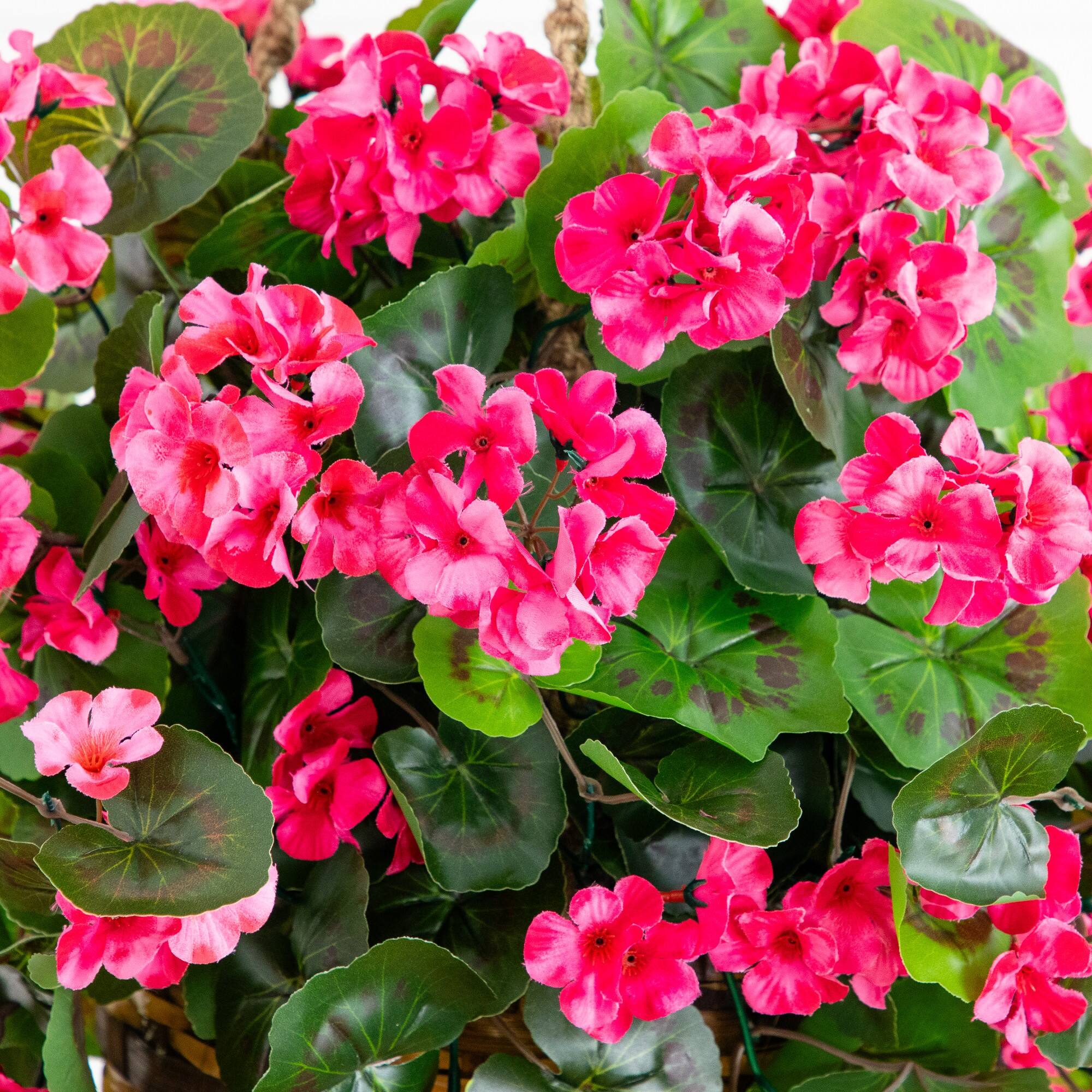 28" UV Resistant Artificial Geranium in Hanging Basket
