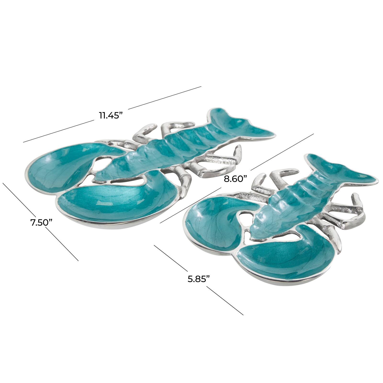 Teal & White Aluminum Enameled Lobster Living Room Décor Tray Set