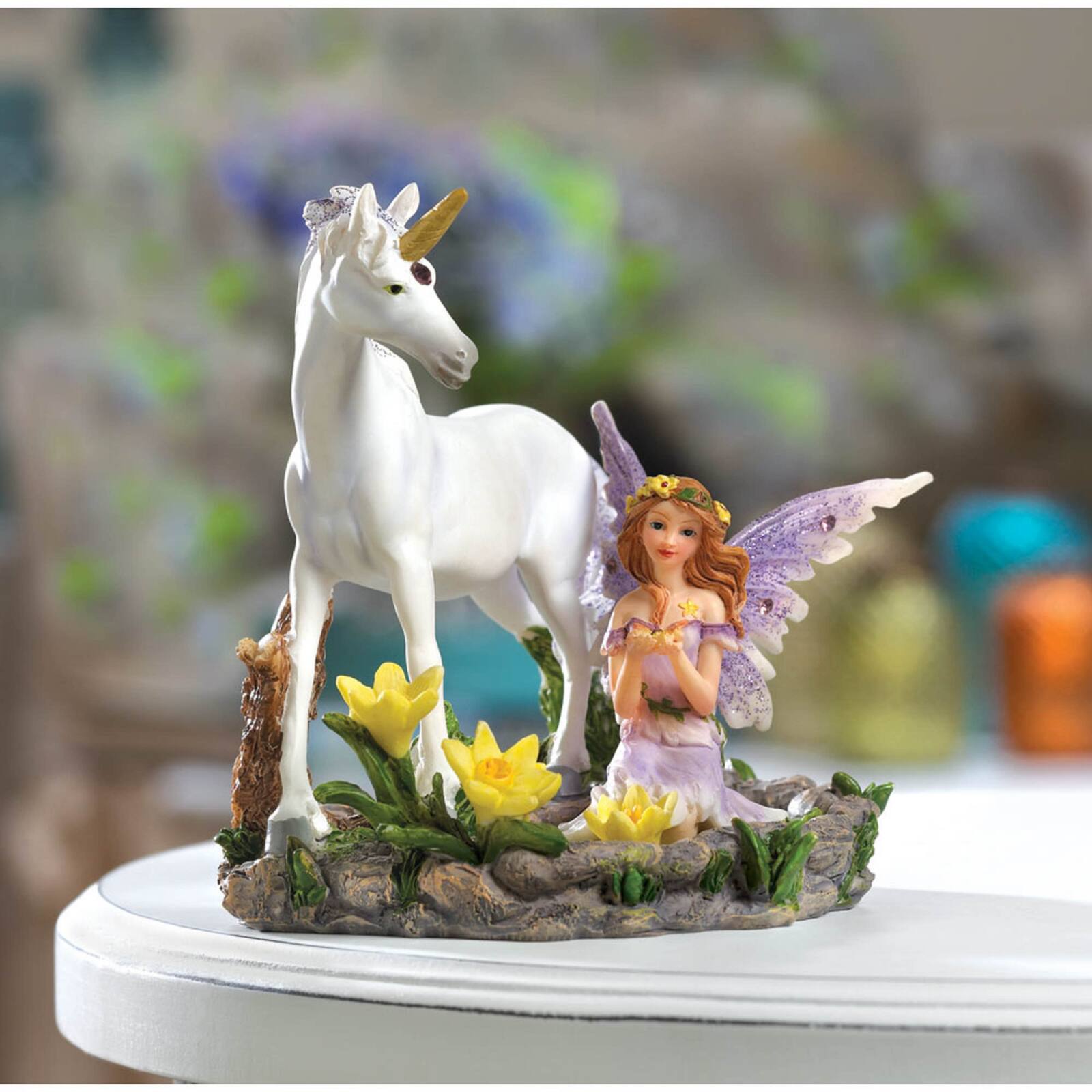 Forest Magic Fairy and Unicorn Figurine 5.25" x 4.25" x 5"