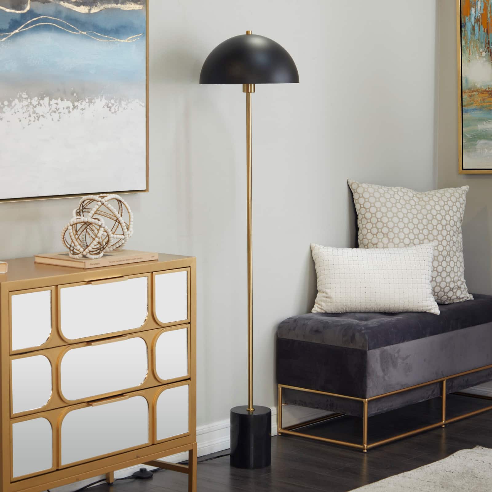 Black Metal Contemporary Floor Lamp, 14" x 14" x 62"