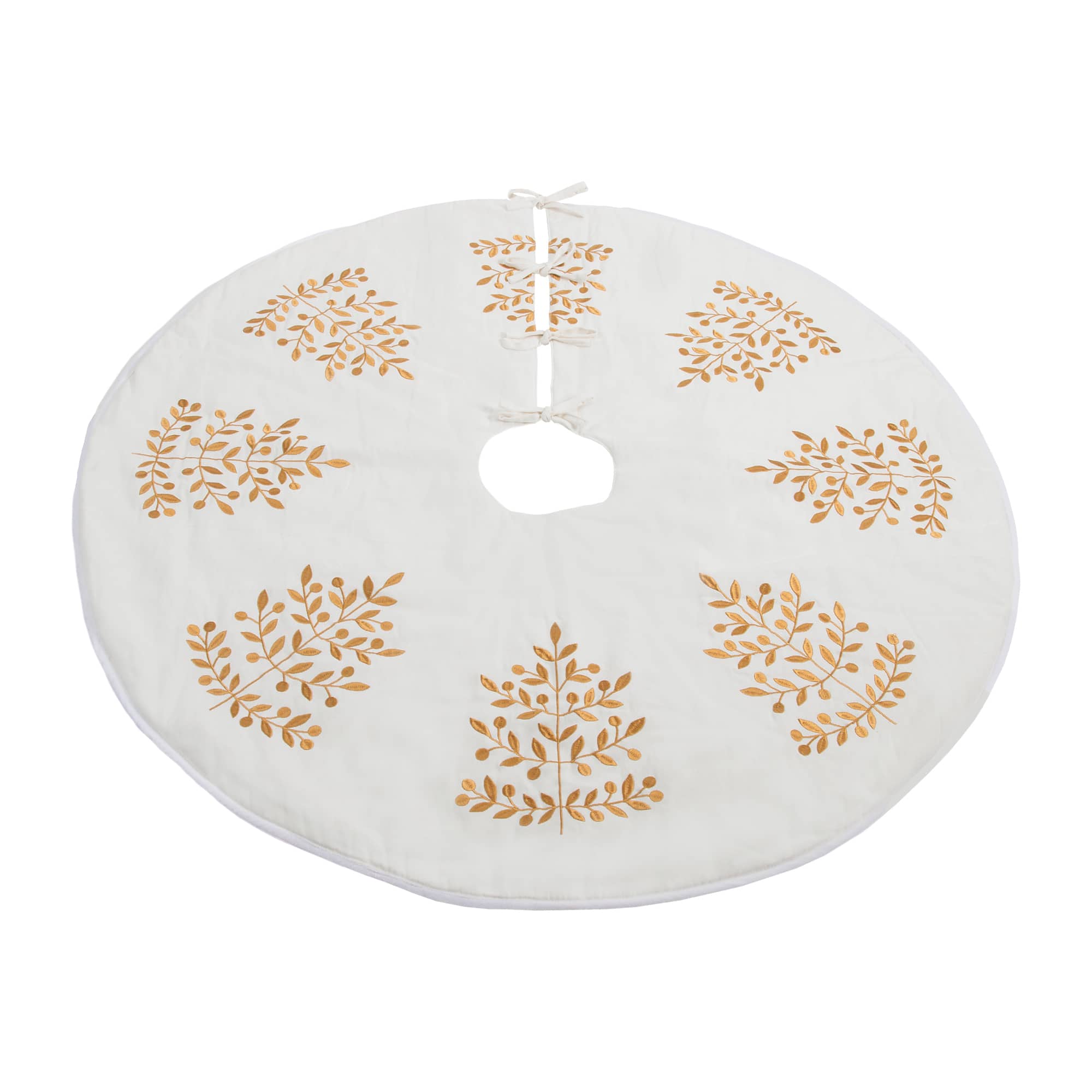 Melrose 48" White Metallic Leaf Christmas Tree Skirt
