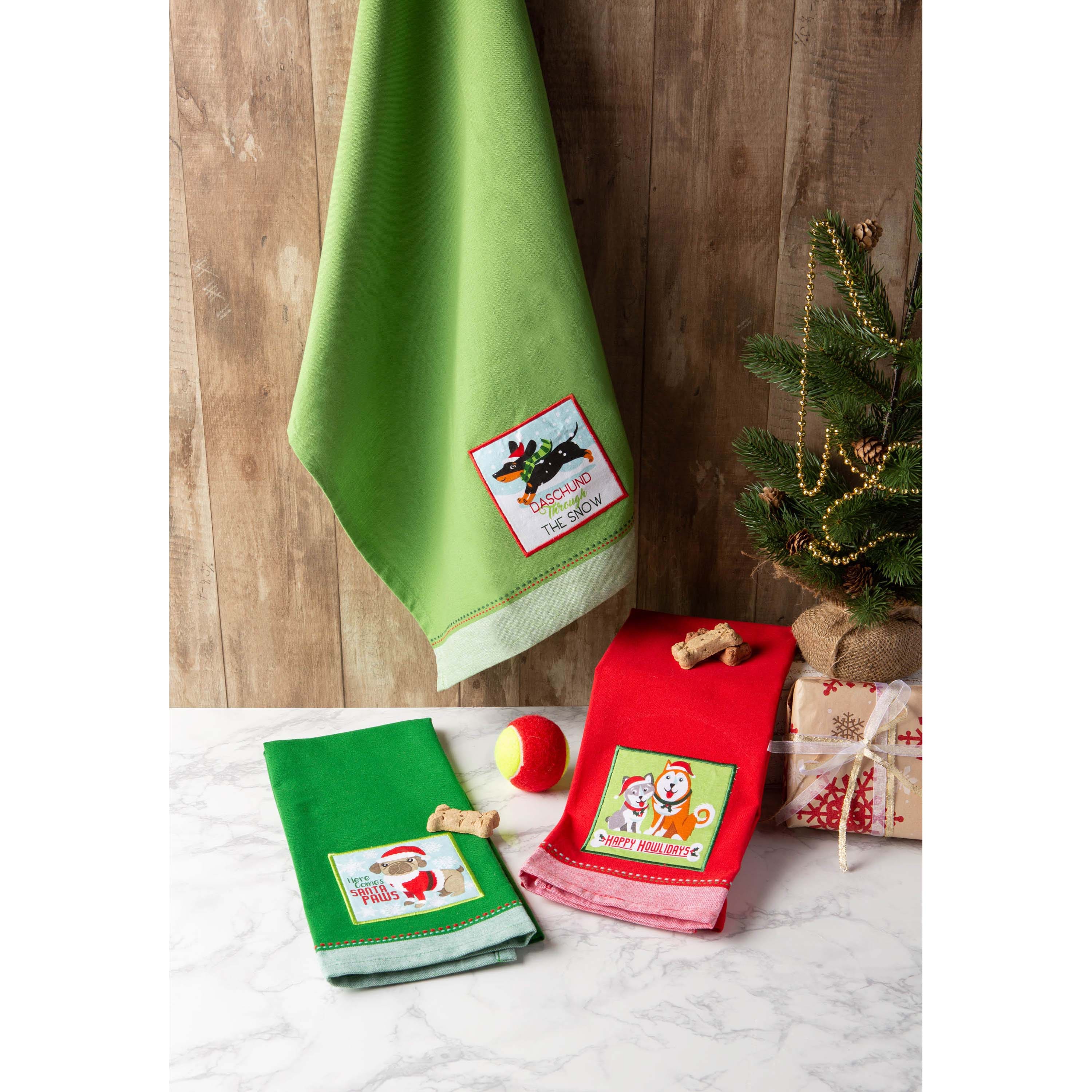 DII® Assorted Holiday Pup Embellished Dishtowel Set