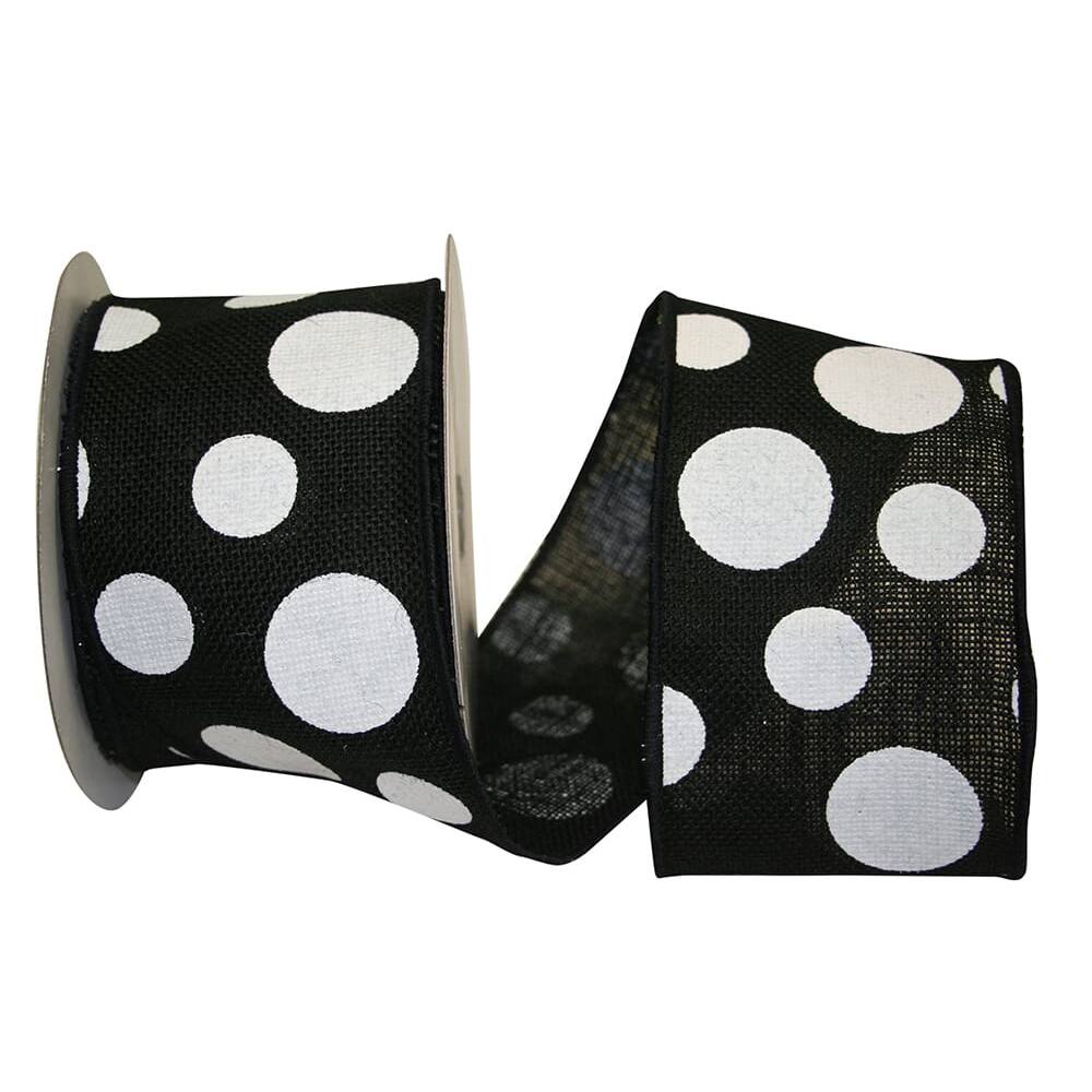 JAM Paper 4" x 10yd. Burlap Wired Black & White Dots Ribbon